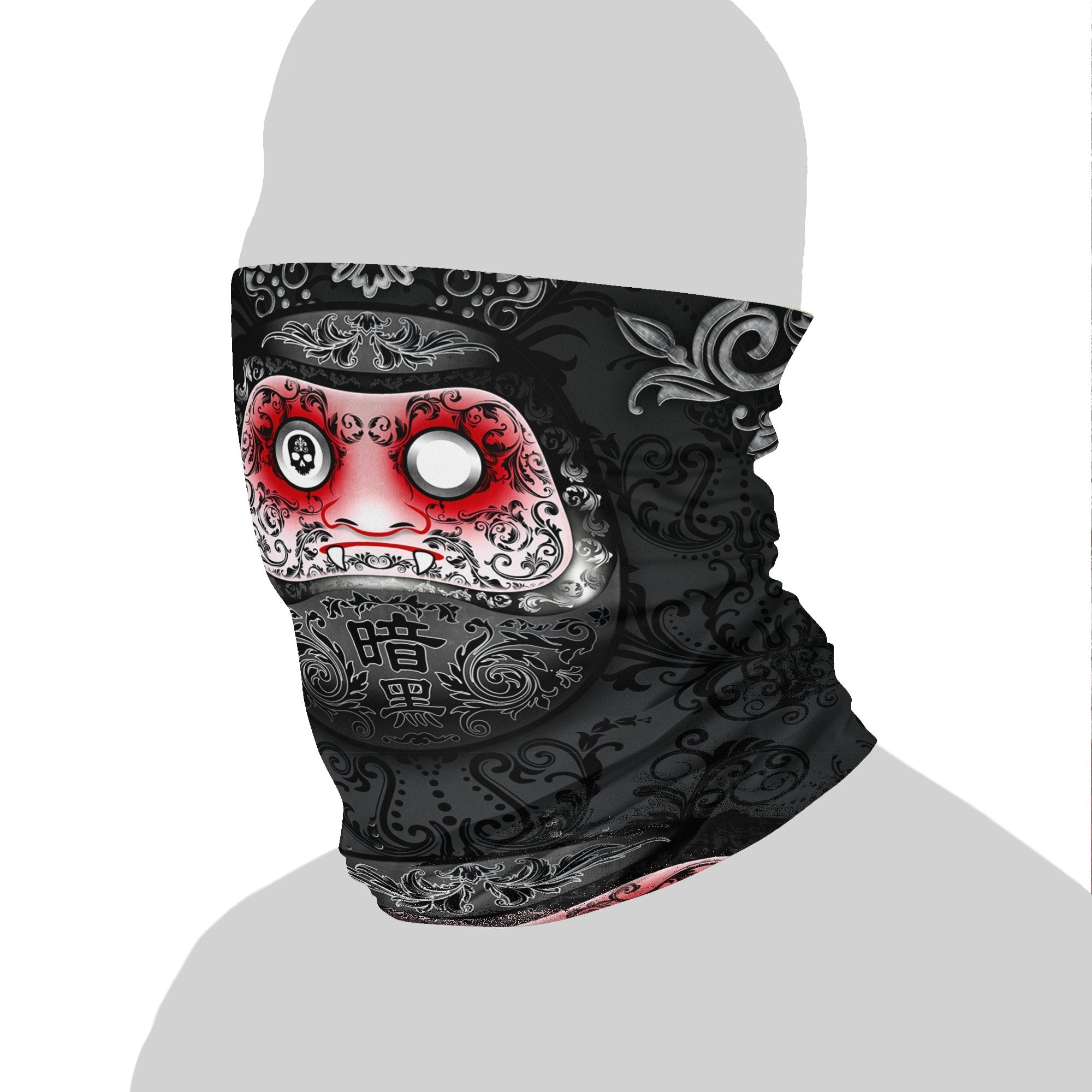 Japanese Neck Gaiter, Face Mask, Head Covering, Daruma, Funny Anime Style Outfit - Gothic - Abysm Internal