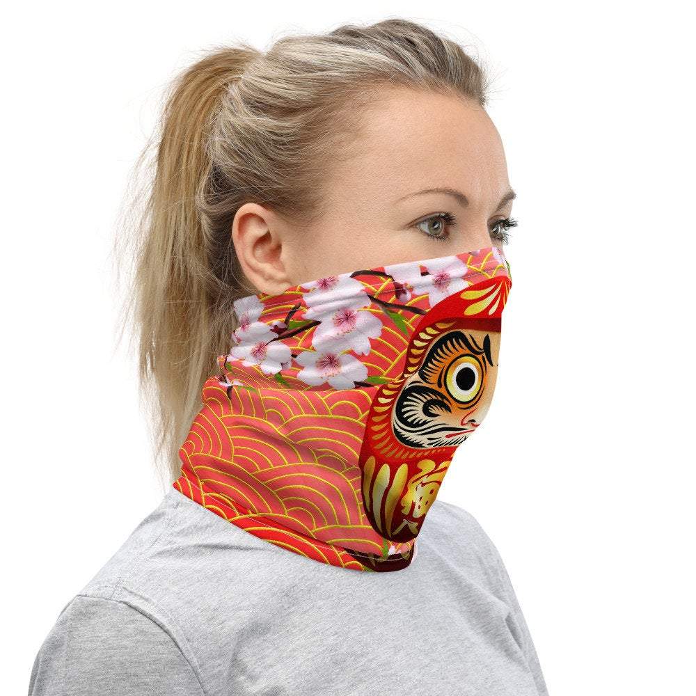 Japanese Neck Gaiter, Face Mask, Head Covering, Daruma, Funny Anime Style Outfit - Red - Abysm Internal