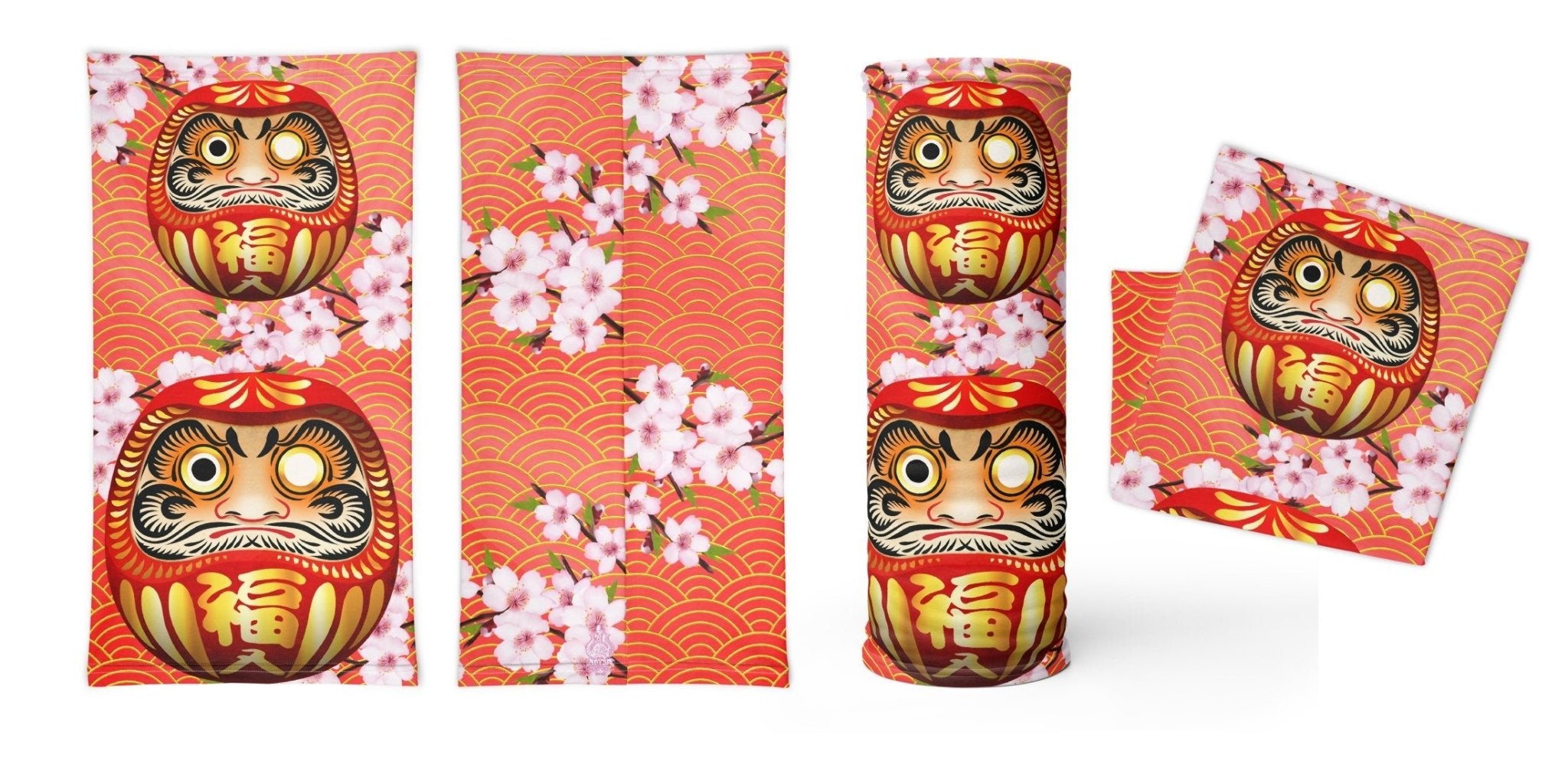 Japanese Neck Gaiter, Face Mask, Head Covering, Daruma, Funny Anime Style Outfit - Red - Abysm Internal