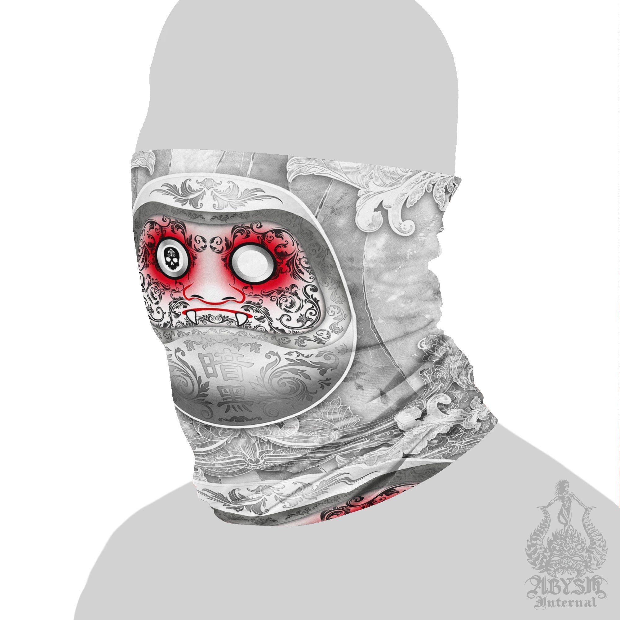 Japanese Neck Gaiter, Face Mask, Head Covering, Daruma, Funny Anime Style Outfit - White Goth - Abysm Internal