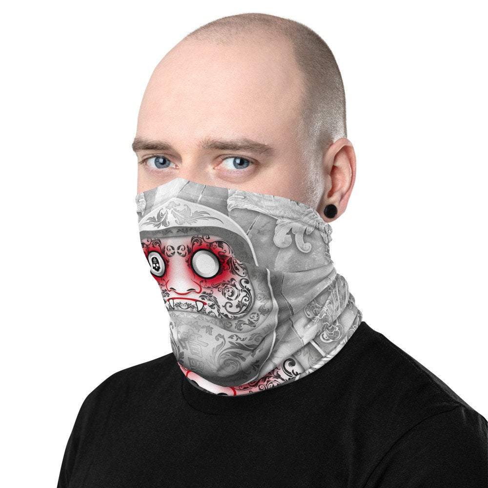 Japanese Neck Gaiter, Face Mask, Head Covering, Daruma, Funny Anime Style Outfit - White Goth - Abysm Internal