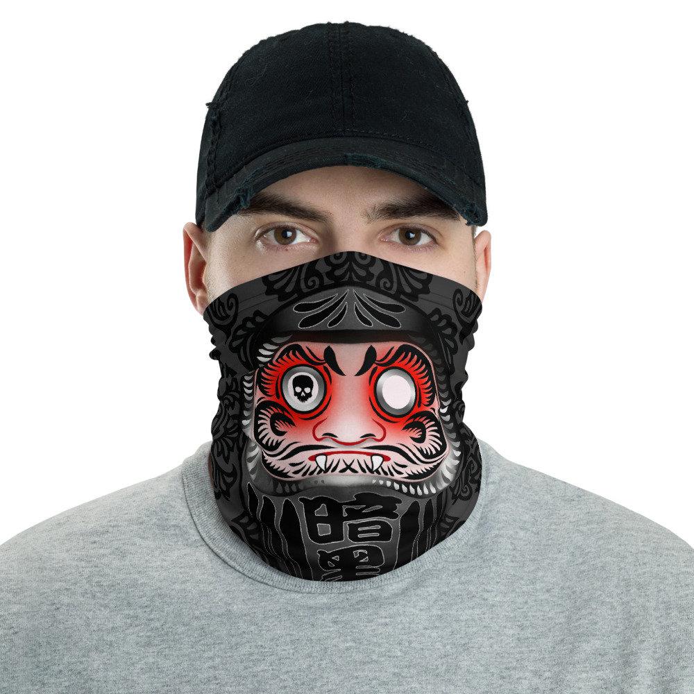 Japanese Neck Gaiter, Face Mask, Head Covering, Daruma Funny Festival Outfit, Anime Style Outfit - Goth, Black - Abysm Internal