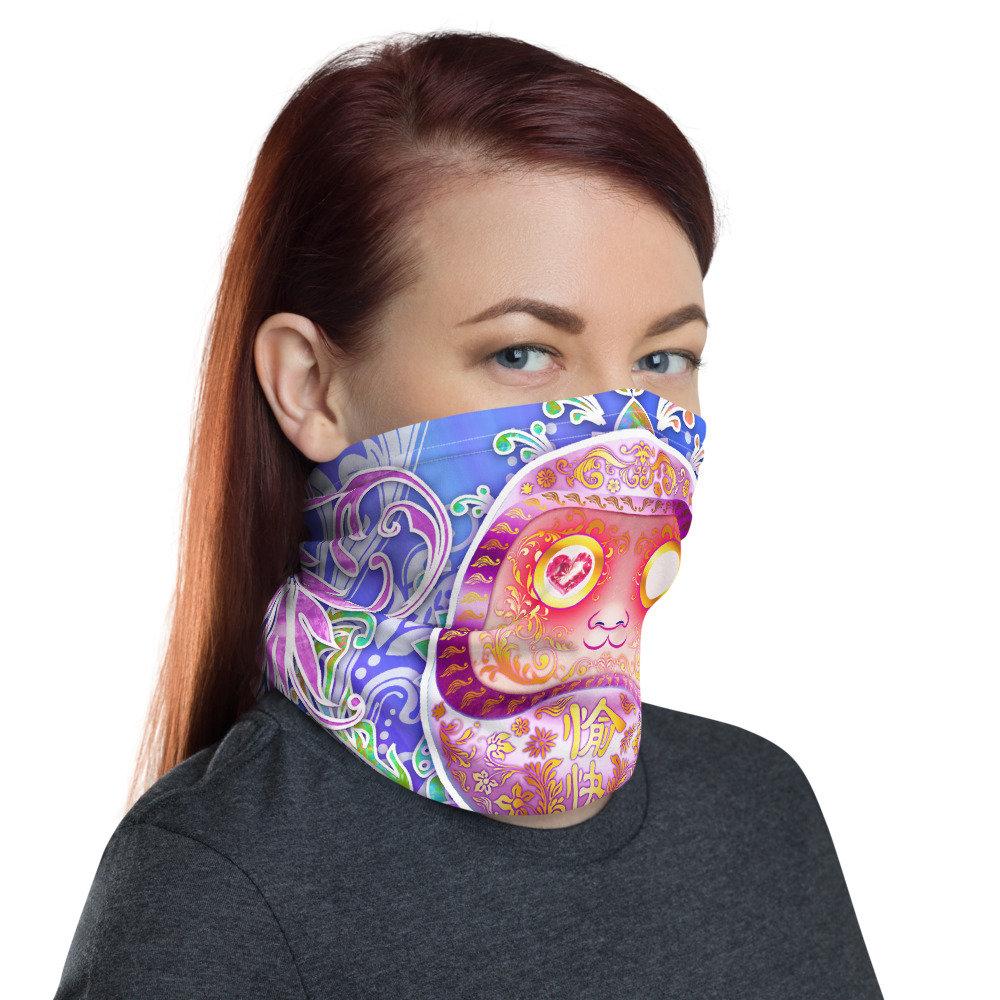 Kawaii Neck Gaiter, Face Mask, Head Covering, Japanese Daruma, Funny Anime Style Outfit - Psy, Holographic - Abysm Internal