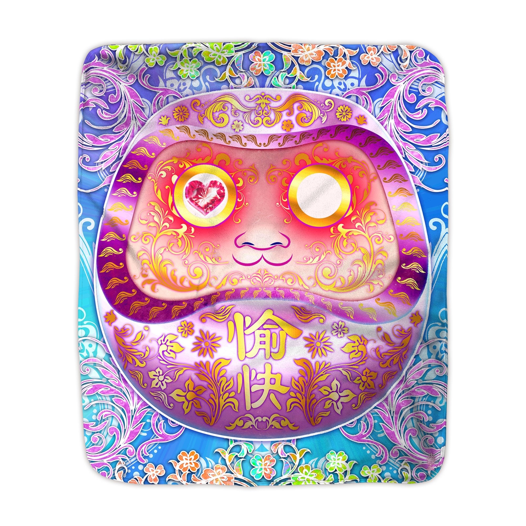 Kawaii Throw Fleece Blanket, Japanese Anime and Manga, Ecclectic Decor, Eclectic and Funky Gift - Psy Holographic Daruma - Abysm Internal