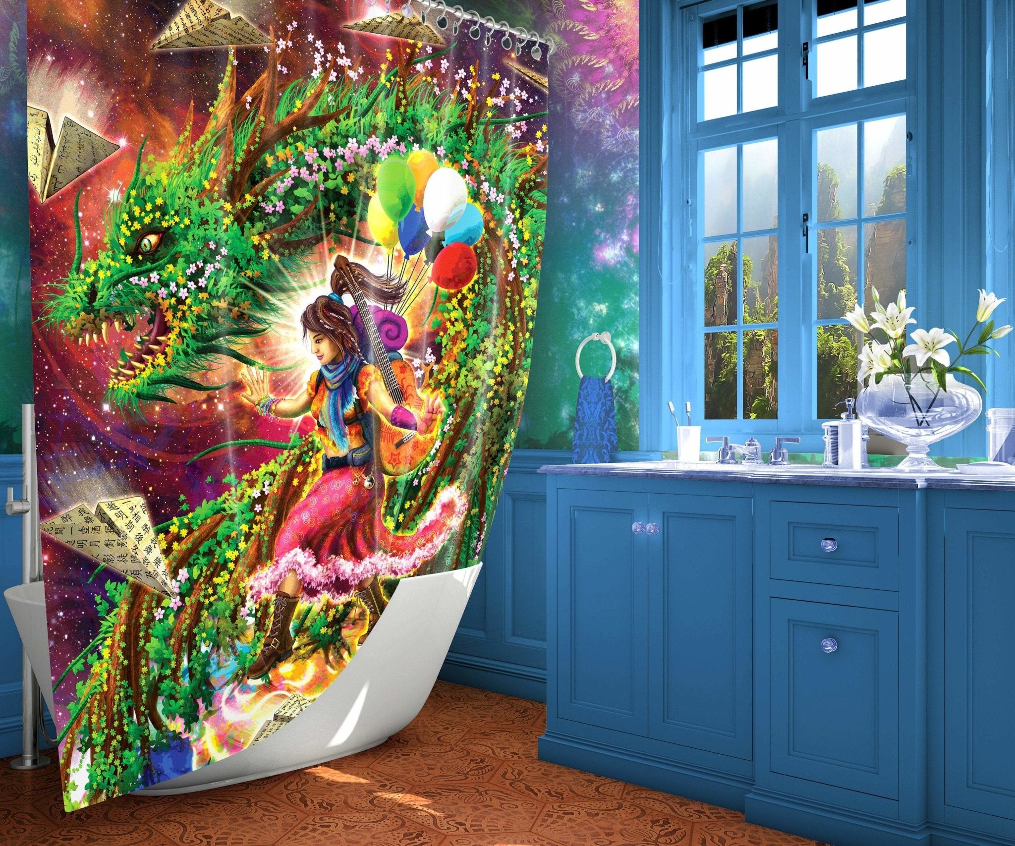 Kids Shower Curtain, Children Bathroom Decor, Fantasy Art, Eclectic and Funky Home - Travel - Abysm Internal