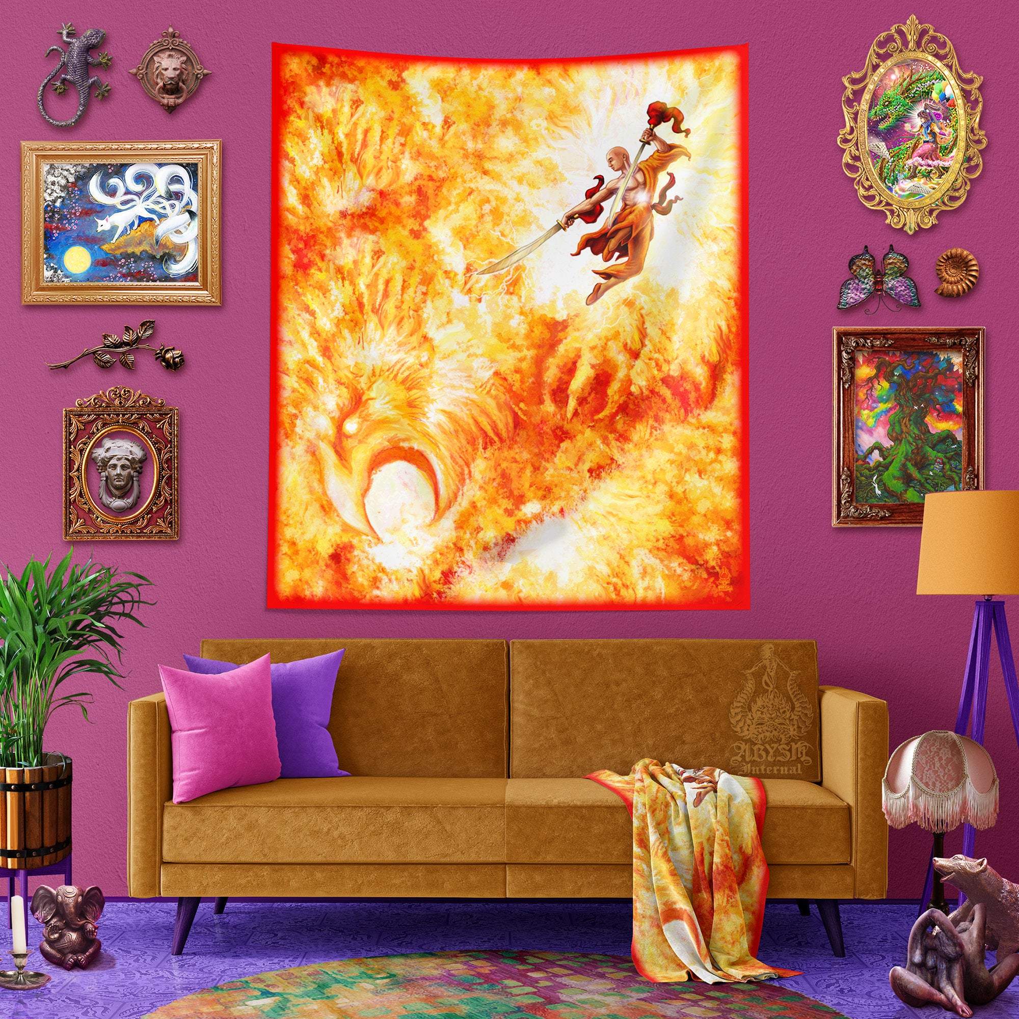 Kids Tapestry, Children Wall Hanging, Eclectic Home Decor, Art Print, Eclectic and Funky - Shaolin Monk, Kung Fu - Abysm Internal