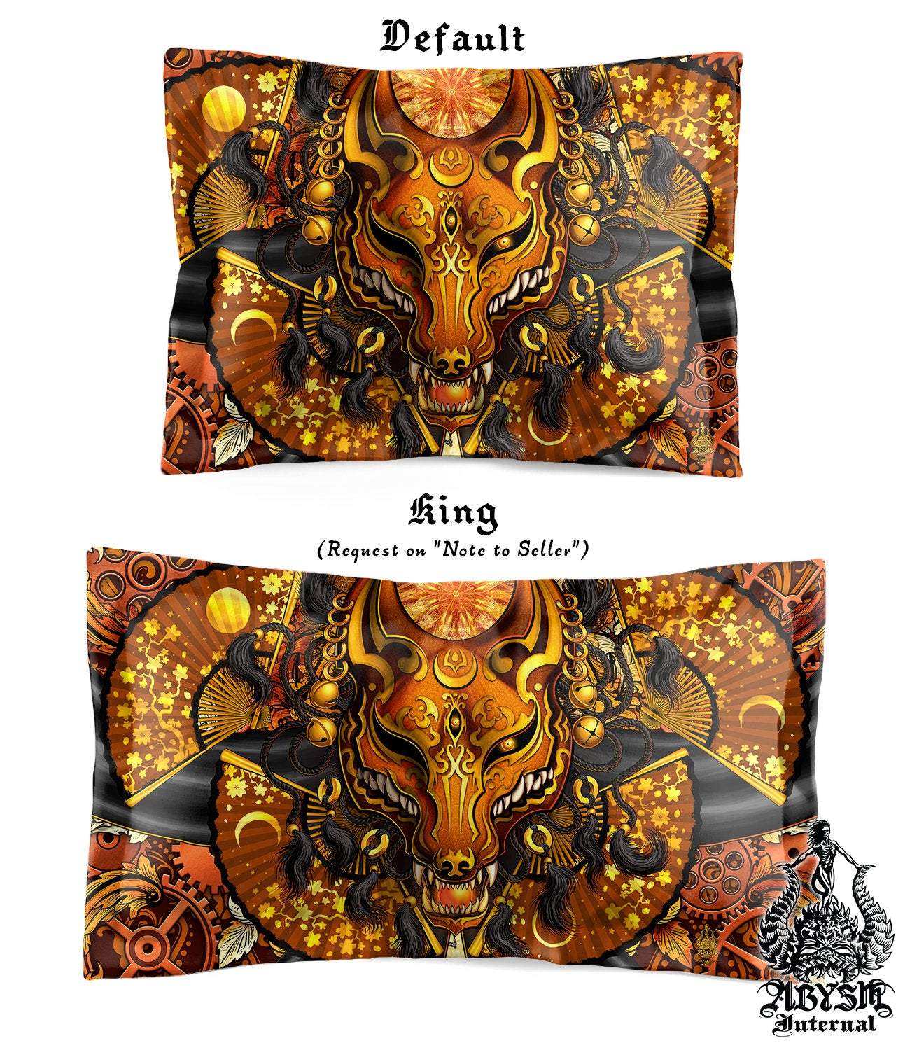 Kitsune Mask Bedding Set, Comforter and Duvet, Fox Okami and Anime Bed Cover and Bedroom Decor, King, Queen and Twin Size - Steampunk, Black - Abysm Internal