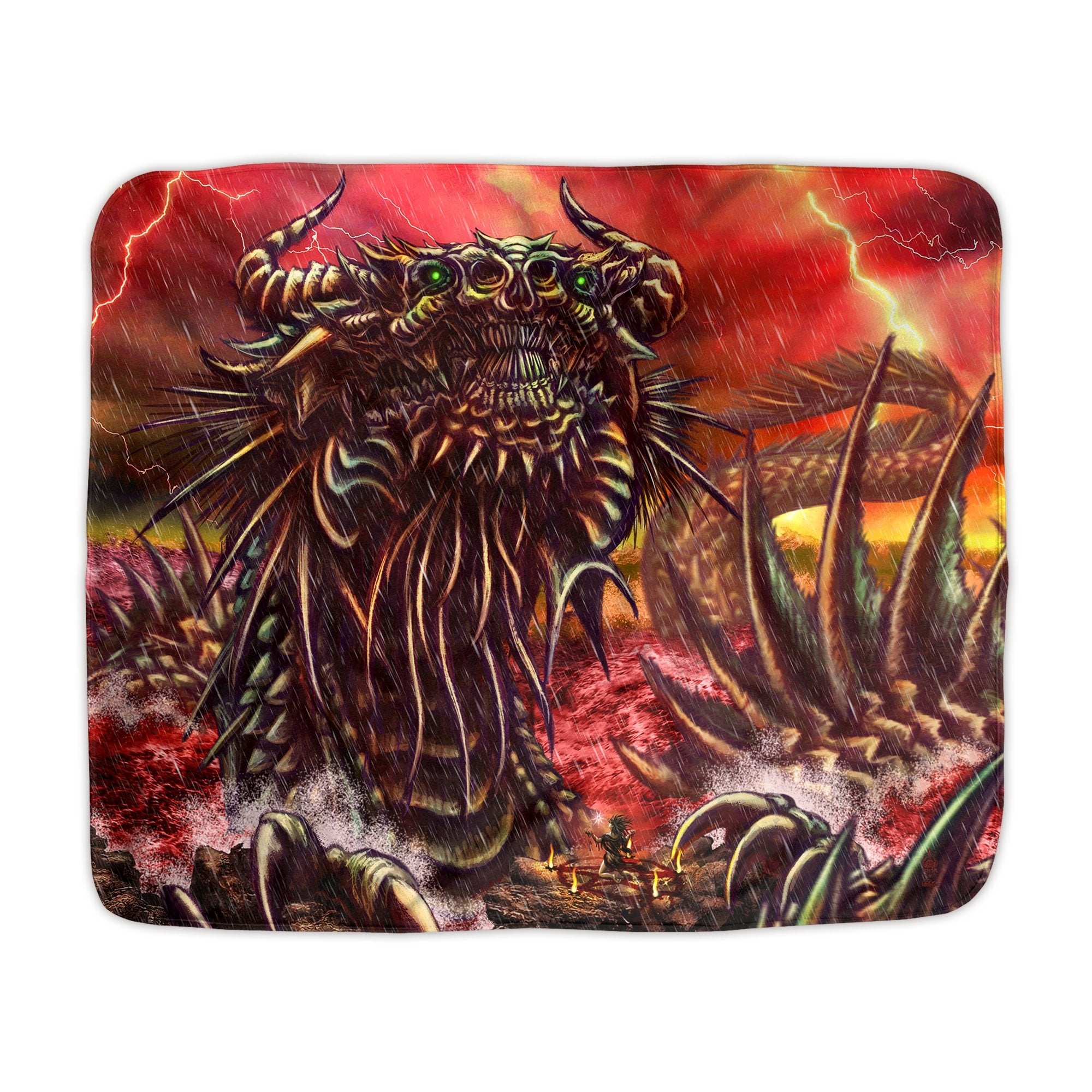 Leviathan Throw Fleece Blanket, Dark Fantasy, Demon Art, Satanic Home Decor - Red - Abysm Internal