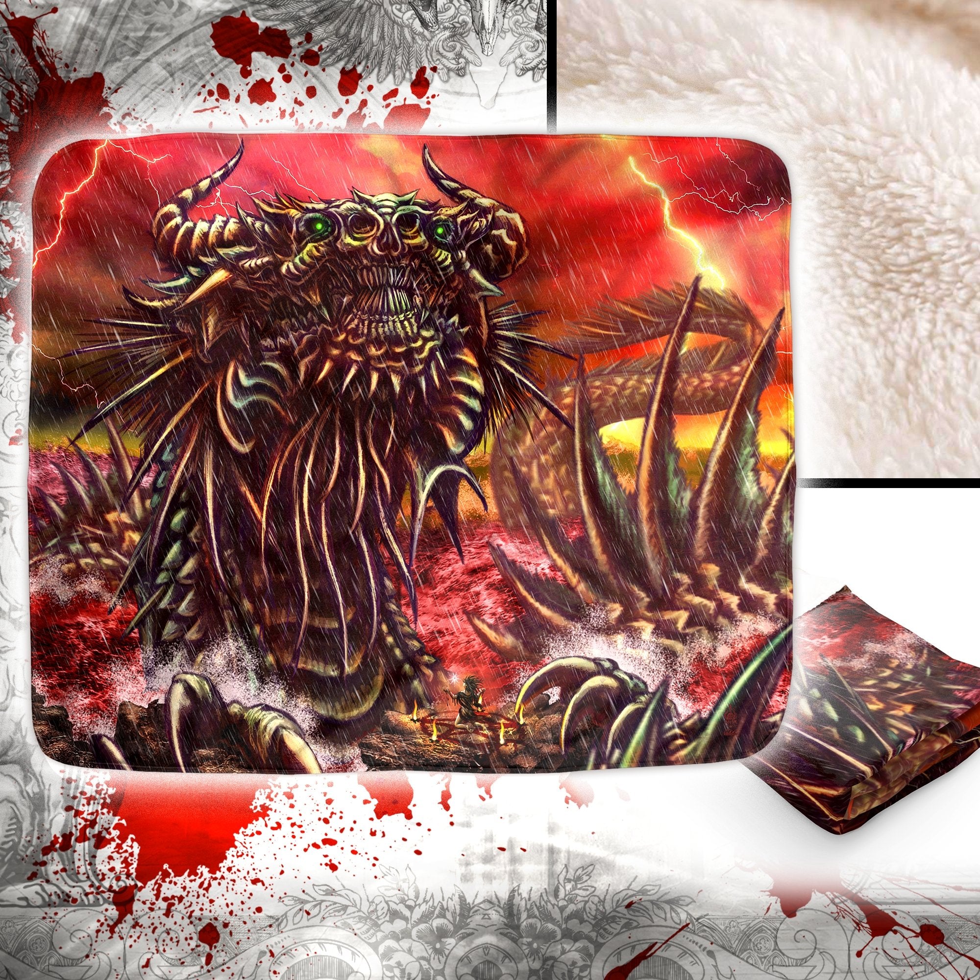 Leviathan Throw Fleece Blanket, Dark Fantasy, Demon Art, Satanic Home Decor - Red - Abysm Internal