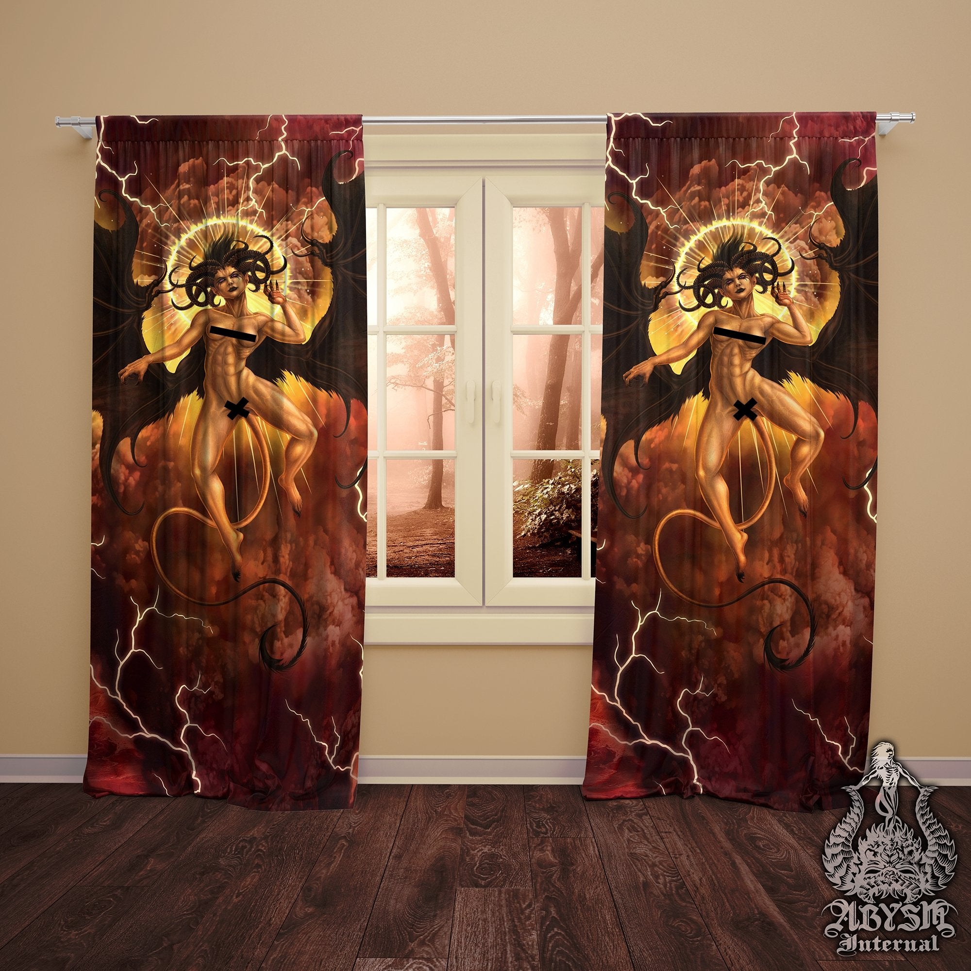Lilith Blackout Curtains, Long Window Panels, Demon, Dark Erotic Art Print, Satanic Decor - Nude - Abysm Internal