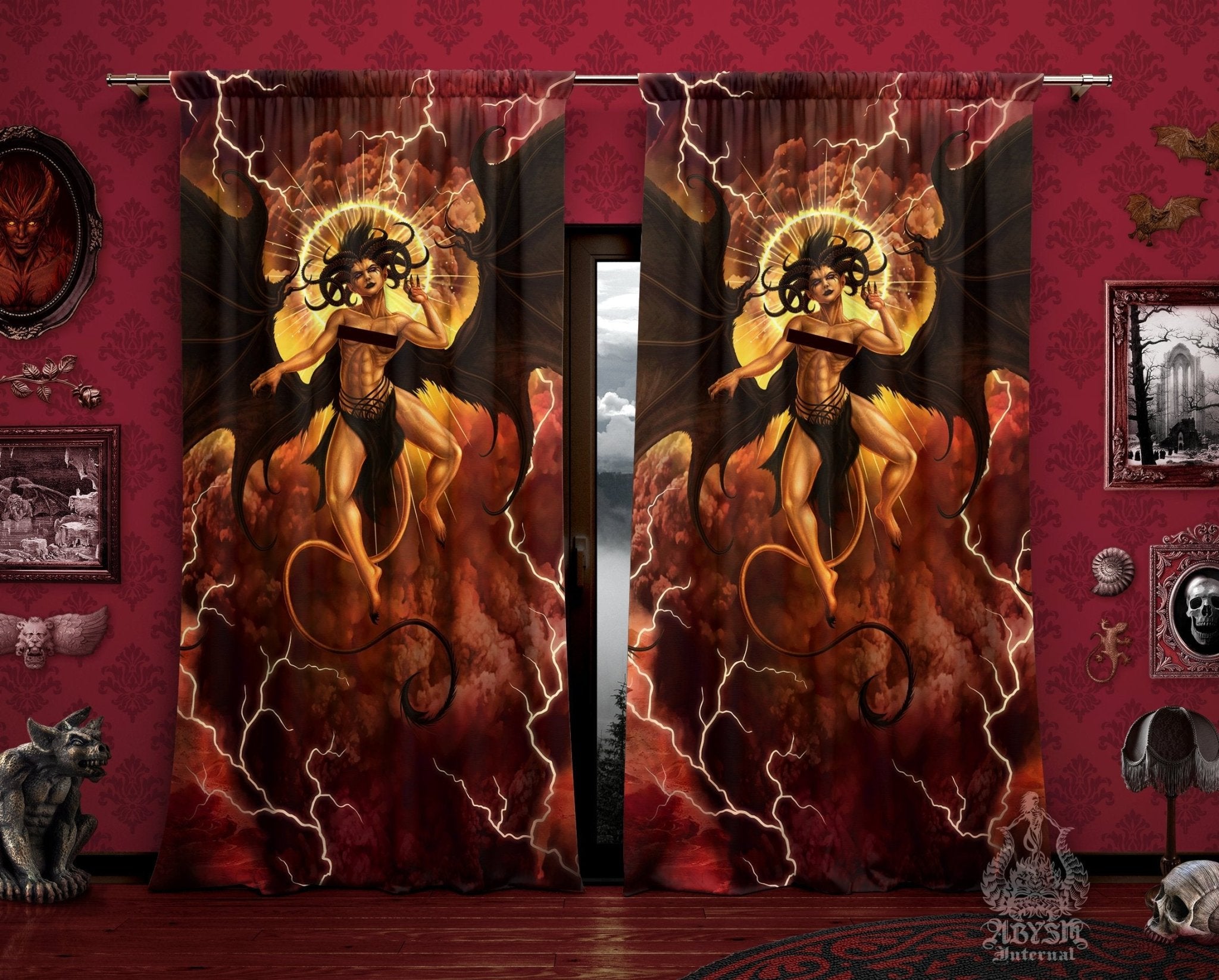 Lilith Blackout Curtains, Long Window Panels, Demon, Dark Erotic Art Print, Satanic Decor - Semi-nude - Abysm Internal