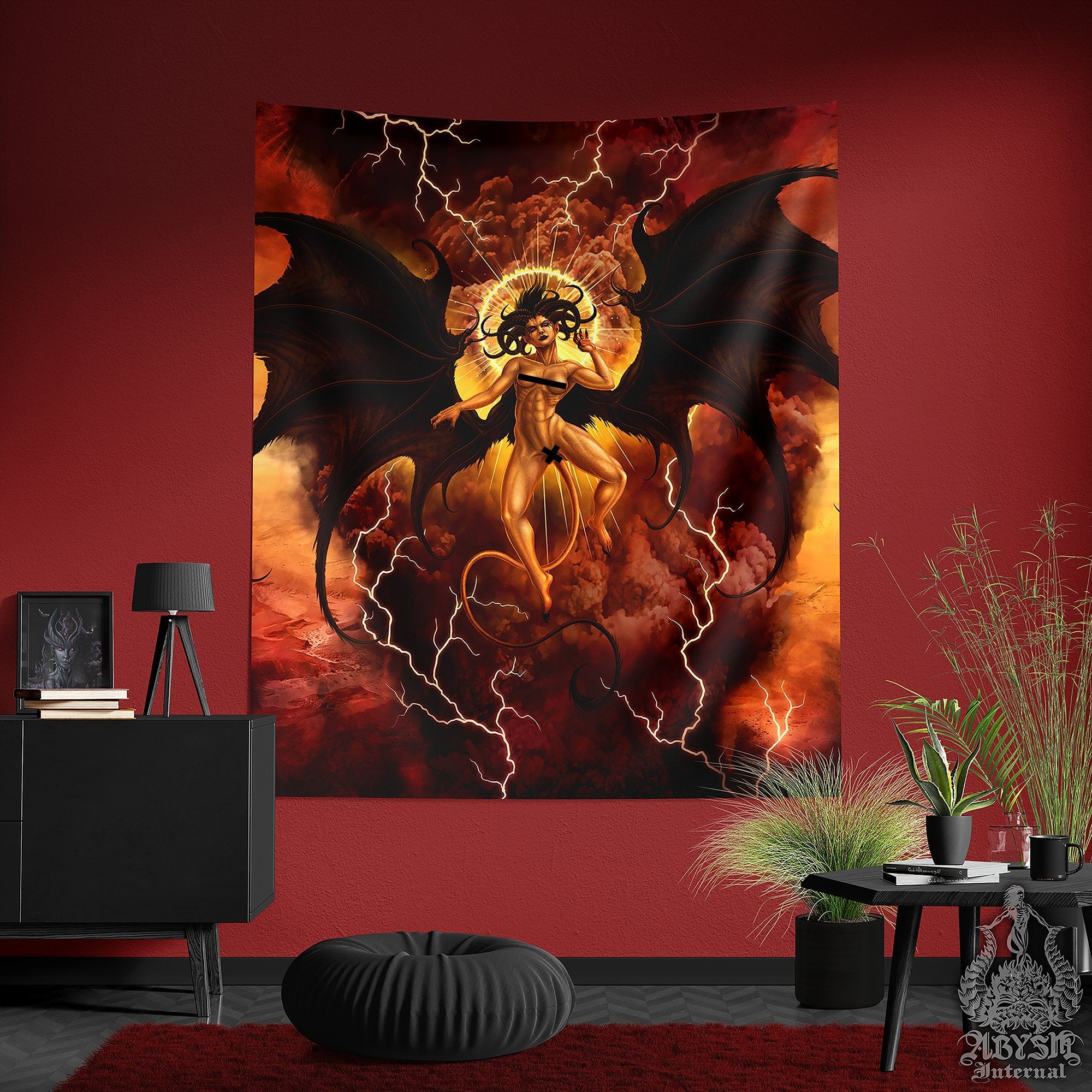 Lilith Tapestry, Satanic Wall Print, Dark and Erotic Fantasy Decor, Sexy Demoness - Nude & Semi-Nude - Abysm Internal