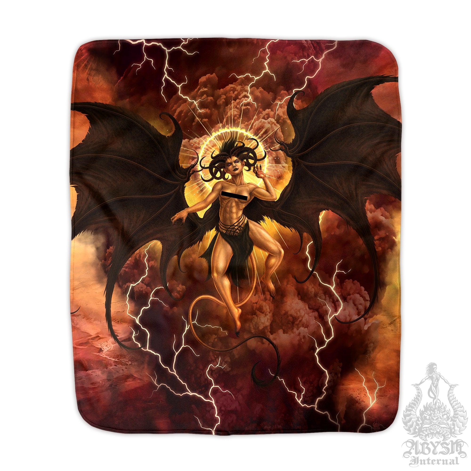 Lilith Throw Fleece Blanket, Dark and Erotic Fantasy Art, Demon Art, Satanic Home Decor - Succubus Demon, Semi-Nude - Abysm Internal