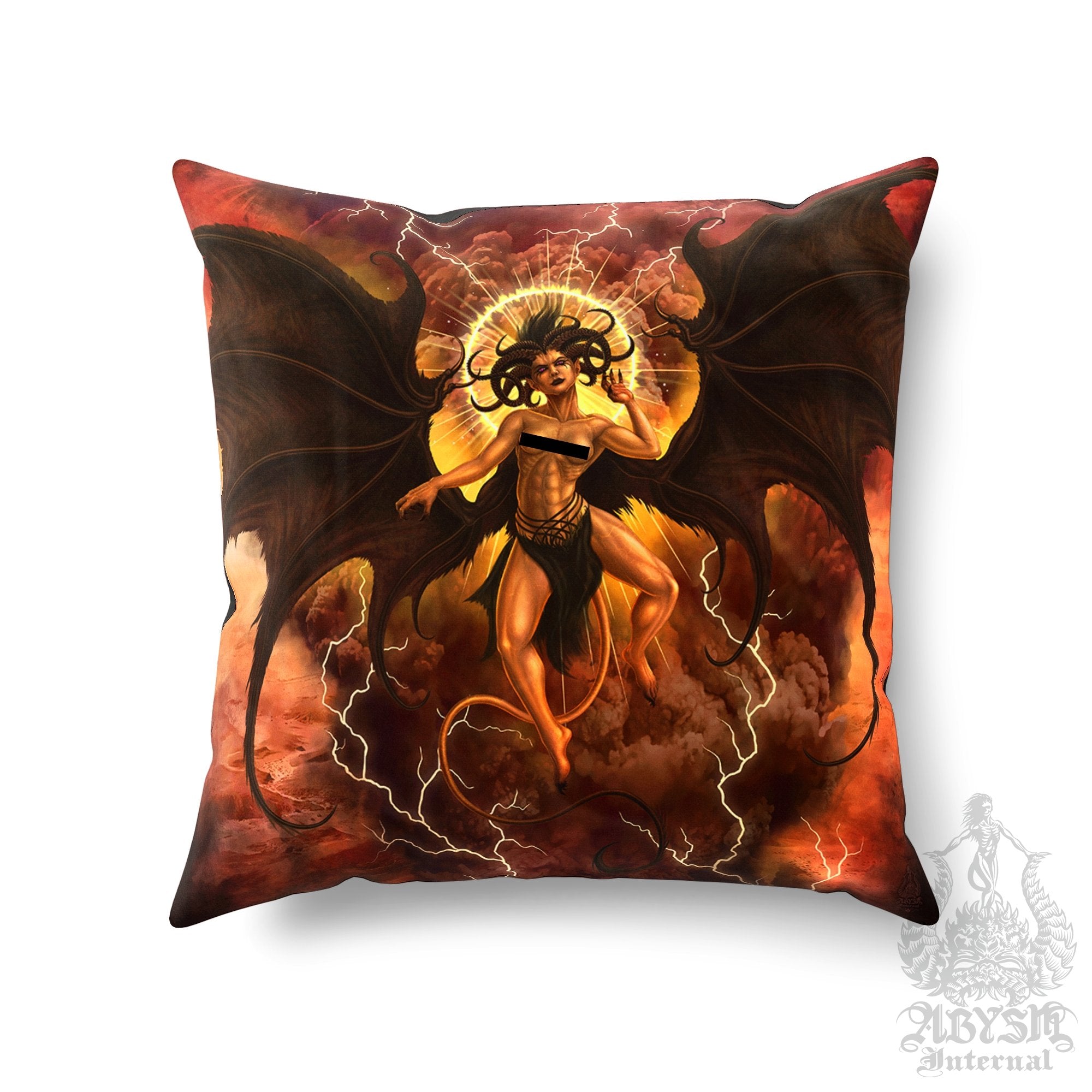 Lilith Throw Pillow, Decorative Accent Cushion, Demon, Game Room Decor, Dark Fantasy, Erotic Art, Alternative Home - Semi - Abysm Internal