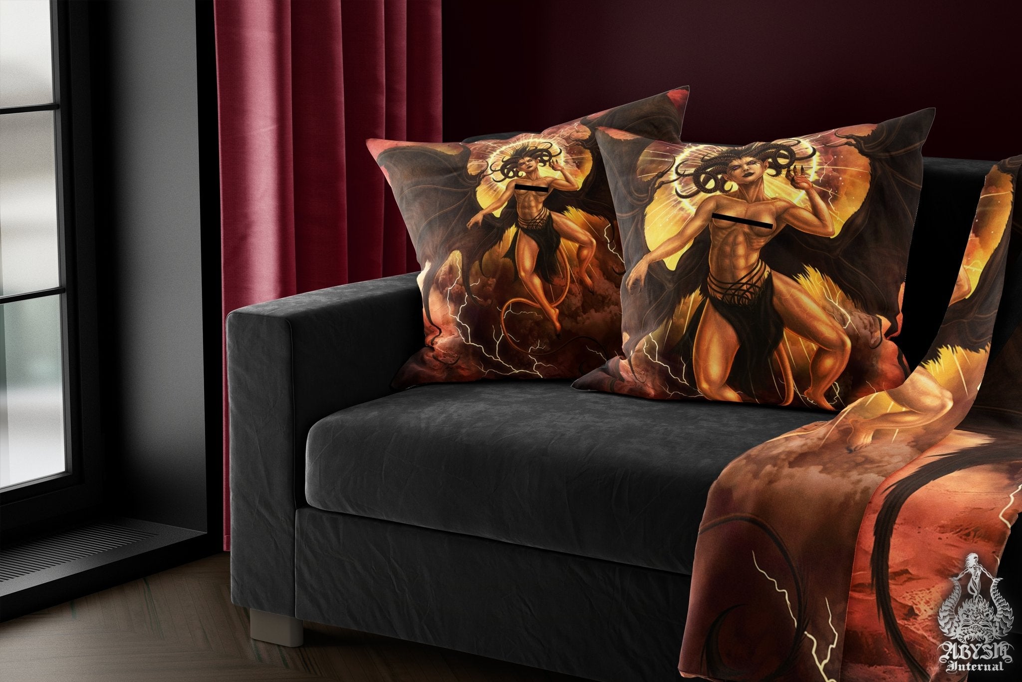 Lilith Throw Pillow, Decorative Accent Cushion, Demon, Game Room Decor, Dark Fantasy, Erotic Art, Alternative Home - Semi - Abysm Internal