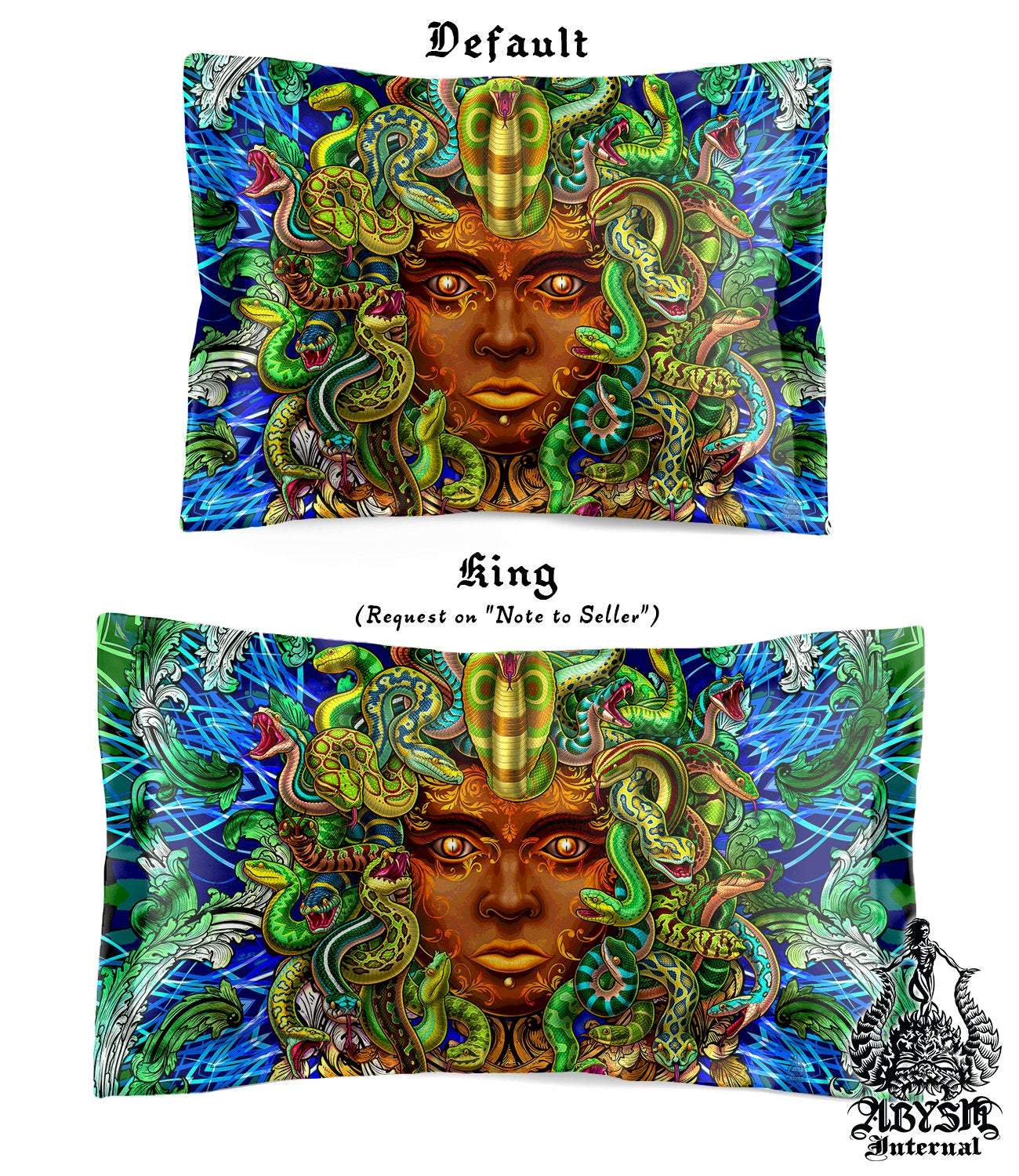 Medusa Bedding Set, Comforter and Duvet, Fantasy Indie Bed Cover and Bedroom Decor, King, Queen and Twin Size - Nature - Abysm Internal