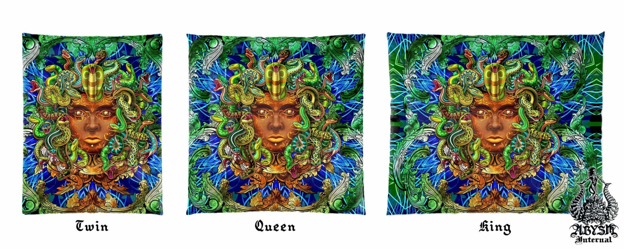 Medusa Bedding Set, Comforter and Duvet, Fantasy Indie Bed Cover and Bedroom Decor, King, Queen and Twin Size - Nature - Abysm Internal