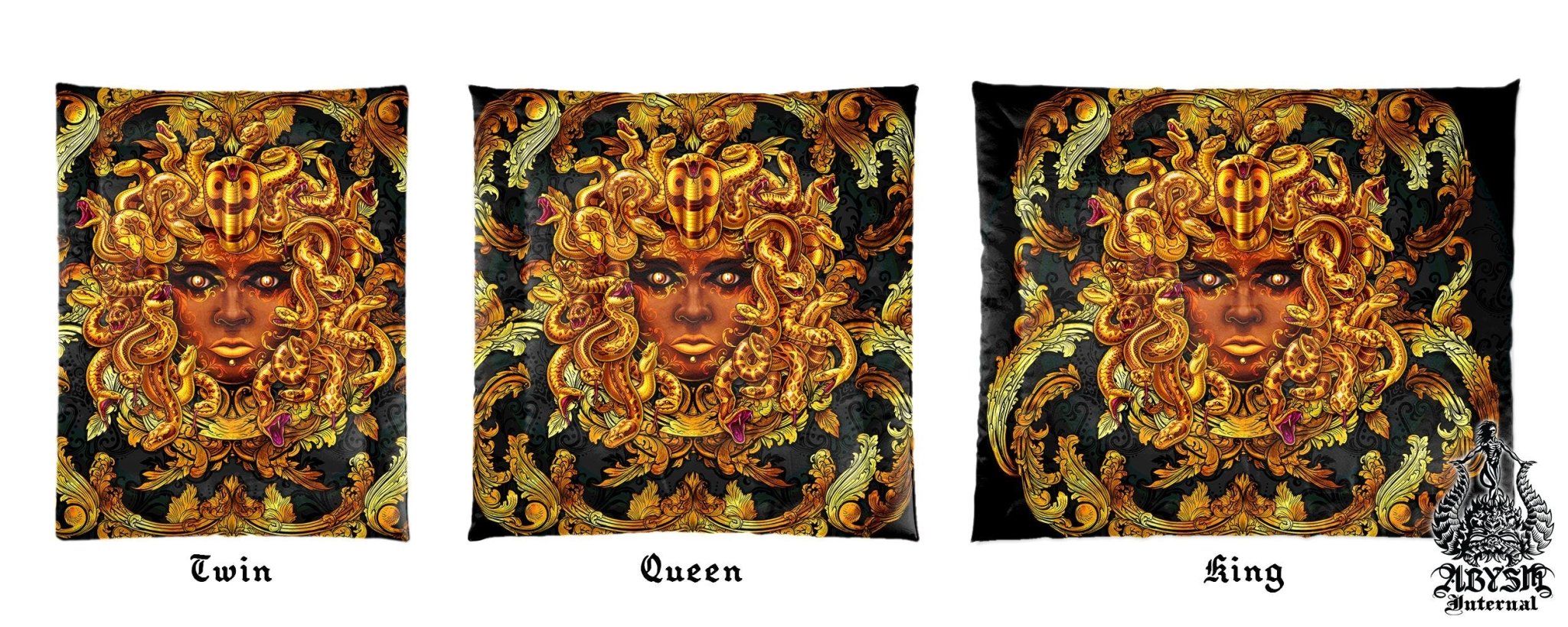 Medusa Bedding Set, Comforter and Duvet, Victorian Gothic Bed Cover and Bedroom Decor, King, Queen and Twin Size - Gold - Abysm Internal