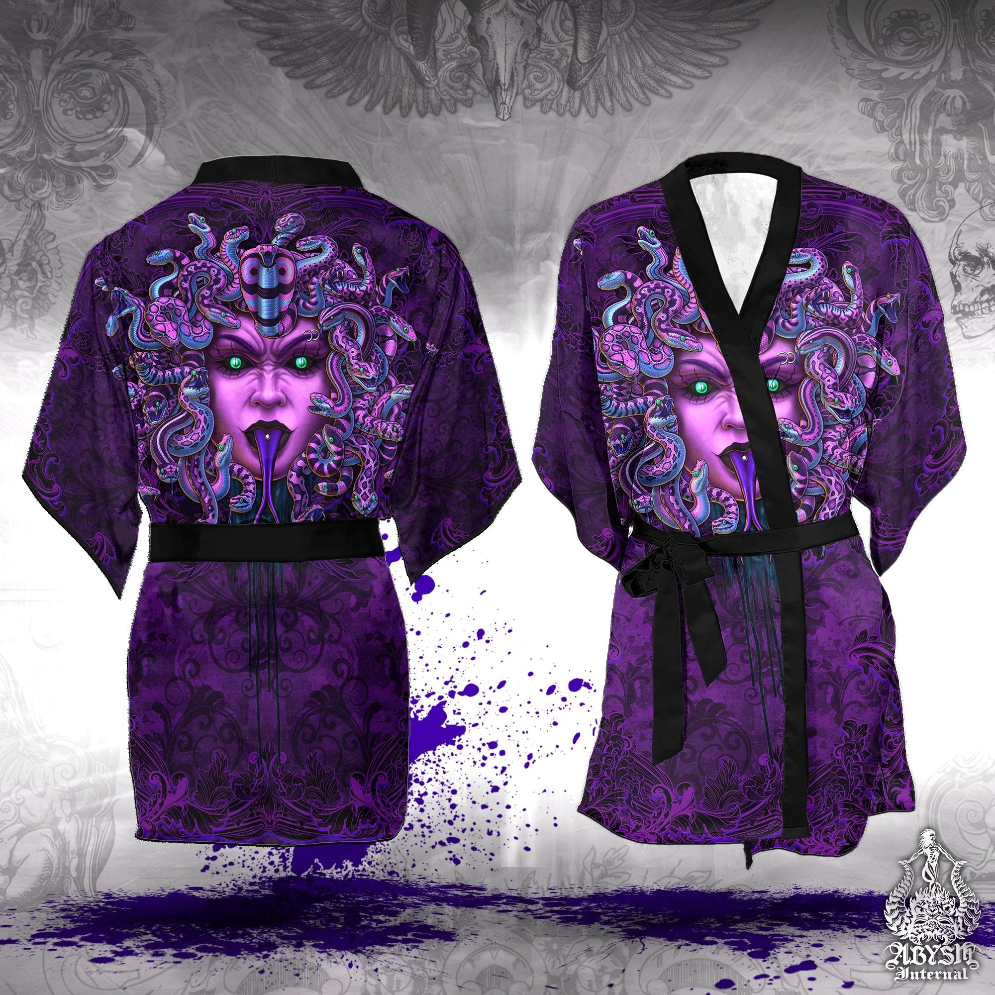 Medusa Cover Up, Beach Outfit, Party Kimono, Summer Festival Robe, Gothic Indie and Alternative Clothing, Unisex - Pastel Goth - Abysm Internal