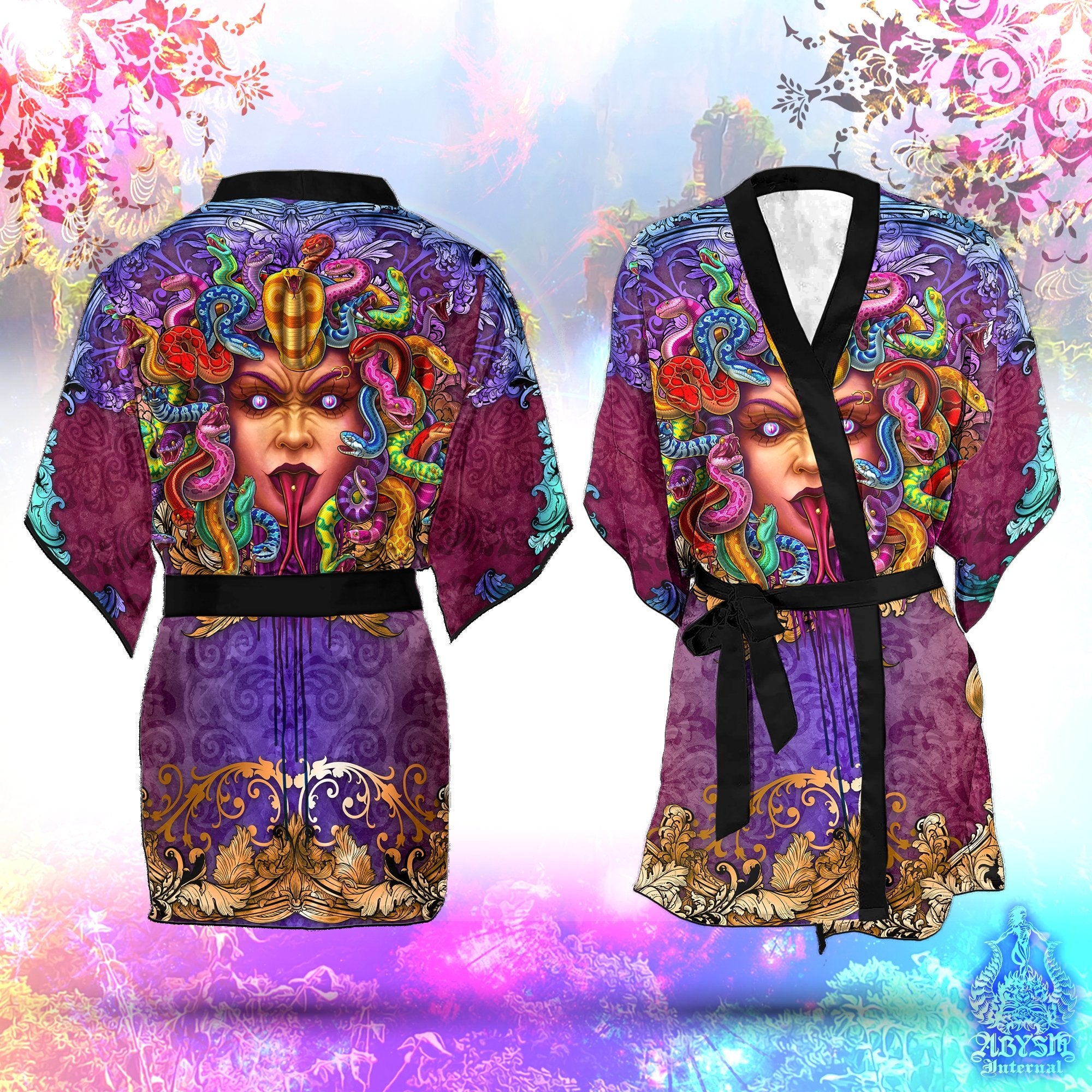 Medusa Cover Up, Beach Outfit, Party Kimono, Summer Festival Robe, Indie and Alternative Clothing, Unisex - Psy Mock - Abysm Internal