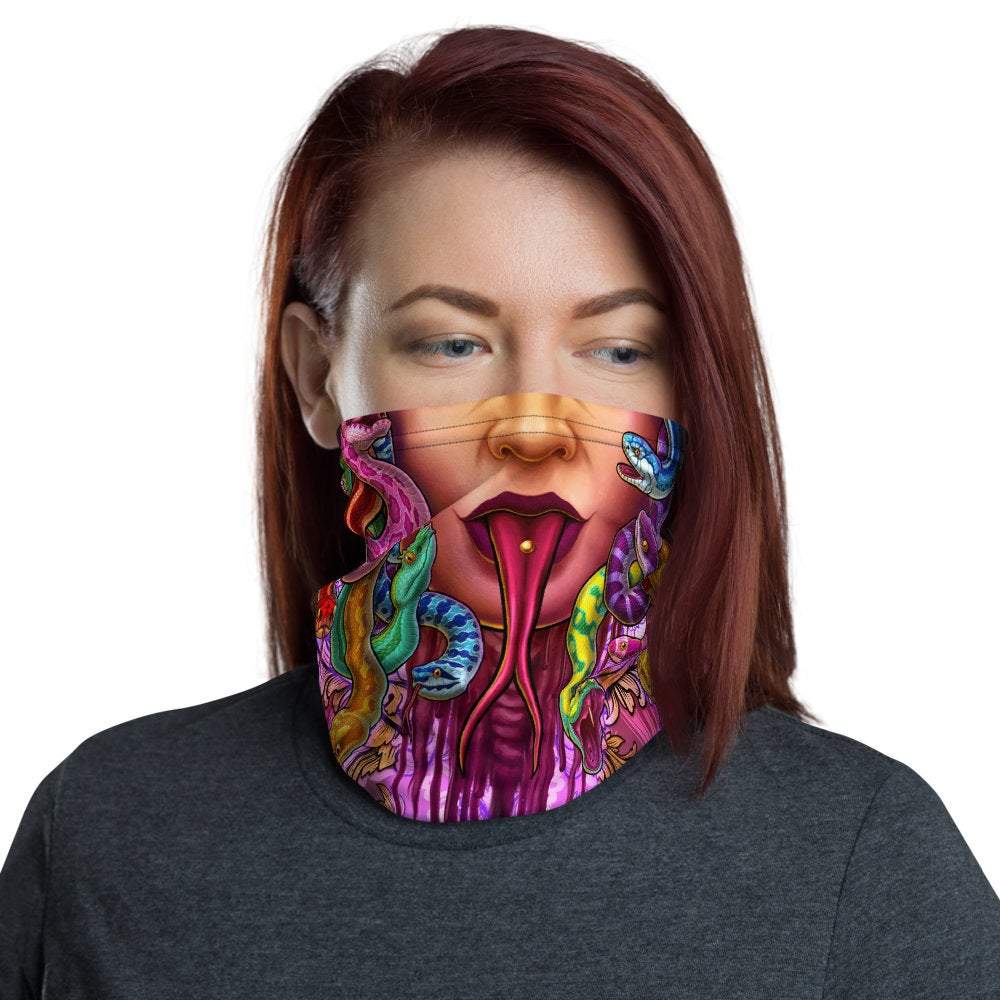 Medusa Neck Gaiter, Face Mask, Head Covering, Snakes Headband, Fantasy Outfit - Psy, Psychedelic, 2 Face Options - Abysm Internal