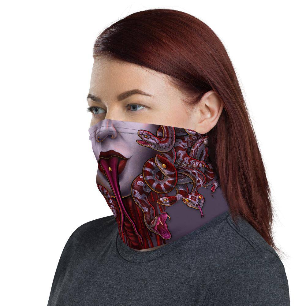 Medusa Neck Gaiter, Face Mask, Head Covering, Snakes Headband, Goth, Horror Outfit - Bloody Ash, 3 Face Options - Abysm Internal