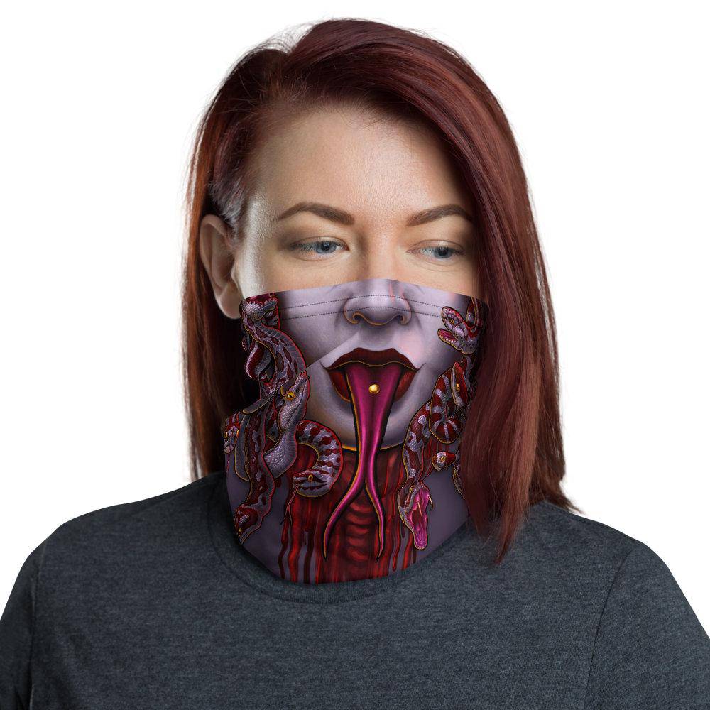 Medusa Neck Gaiter, Face Mask, Head Covering, Snakes Headband, Goth, Horror Outfit - Bloody Ash, 3 Face Options - Abysm Internal