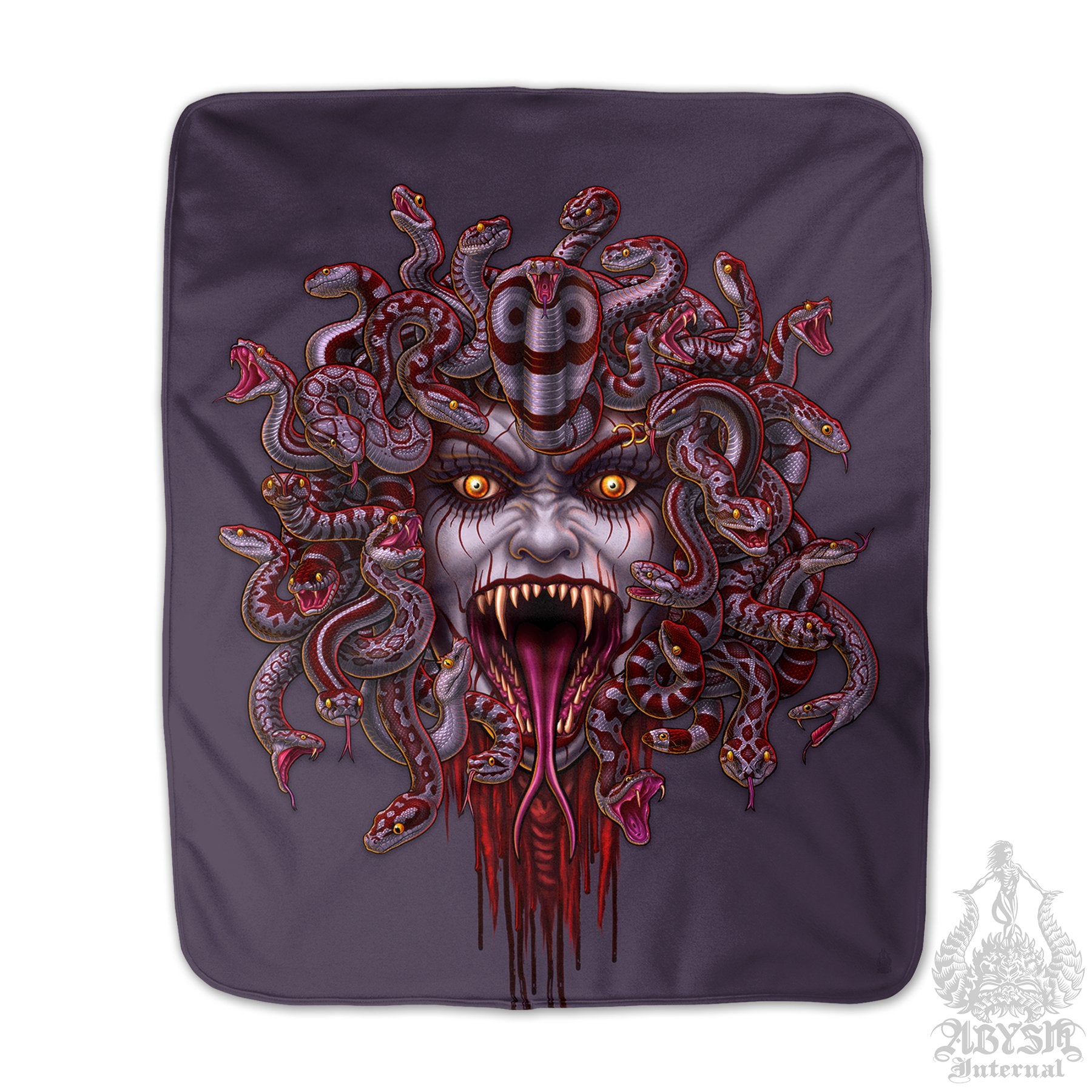 Medusa Sherpa Fleece Throw Blanket, Alternative Horror Decor, Goth Art Gift - Blood Ash - Abysm Internal