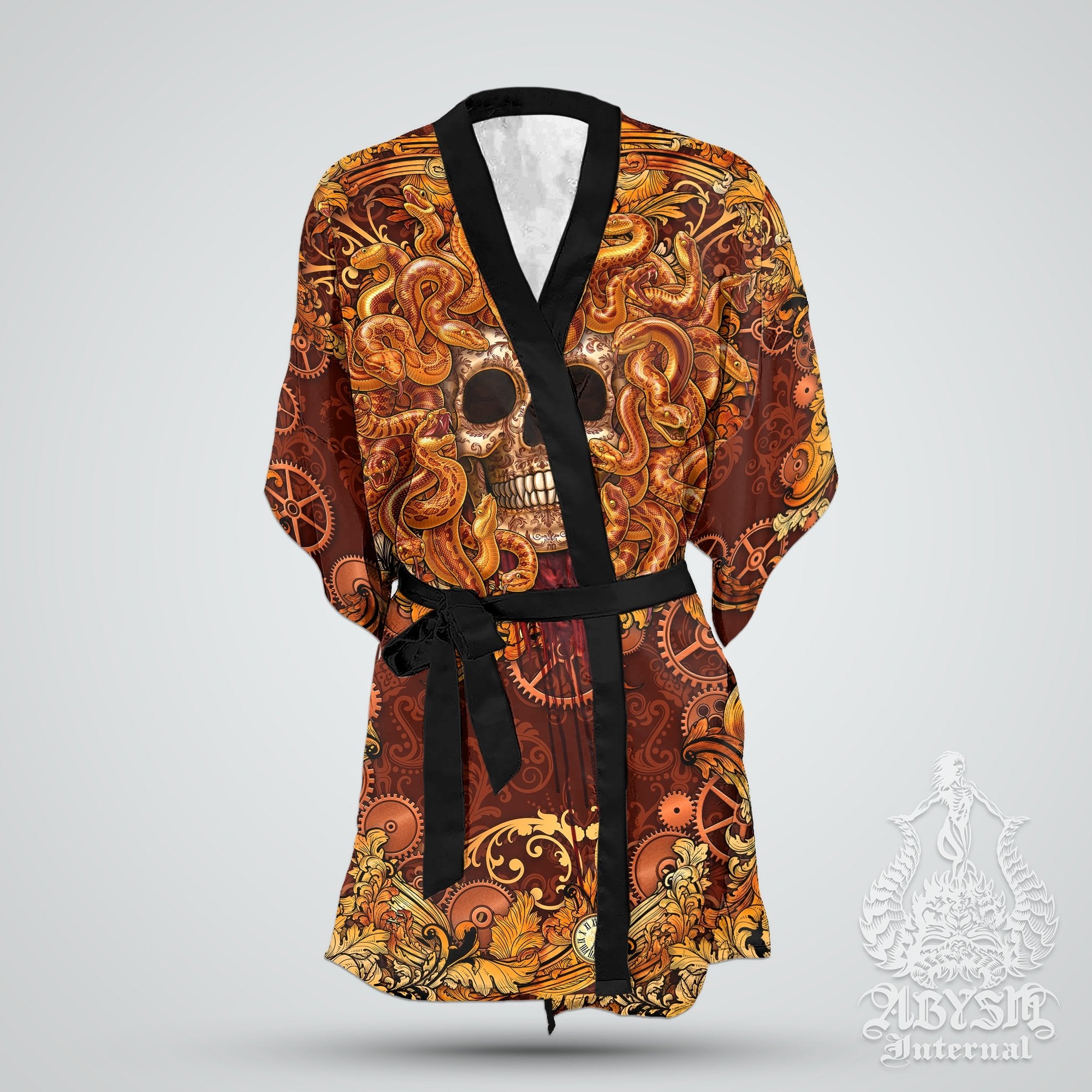 Medusa Skull Cover Up, Beach Outfit, Party Kimono, Summer Festival Robe, Indie and Alternative Clothing, Unisex - Steampunk - Abysm Internal