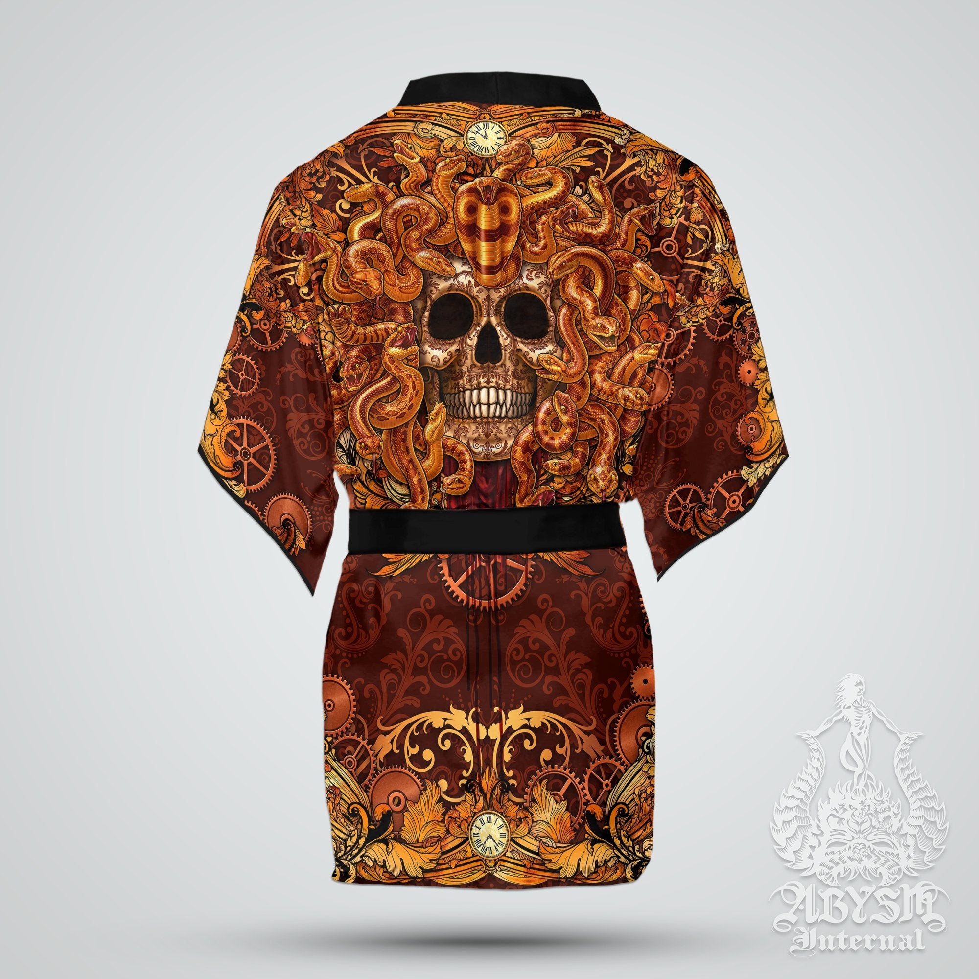 Medusa Skull Cover Up, Beach Outfit, Party Kimono, Summer Festival Robe, Indie and Alternative Clothing, Unisex - Steampunk - Abysm Internal