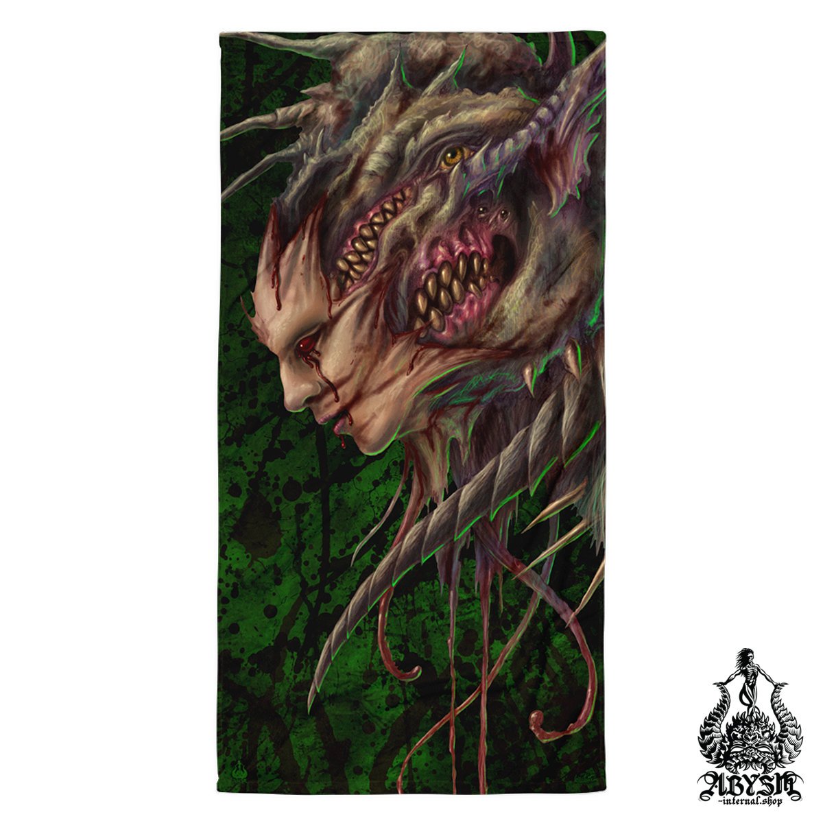 Monster Beach Towel, Cool Gift Idea for Gamer Halloween Gift, Horror Art - Green - Abysm Internal