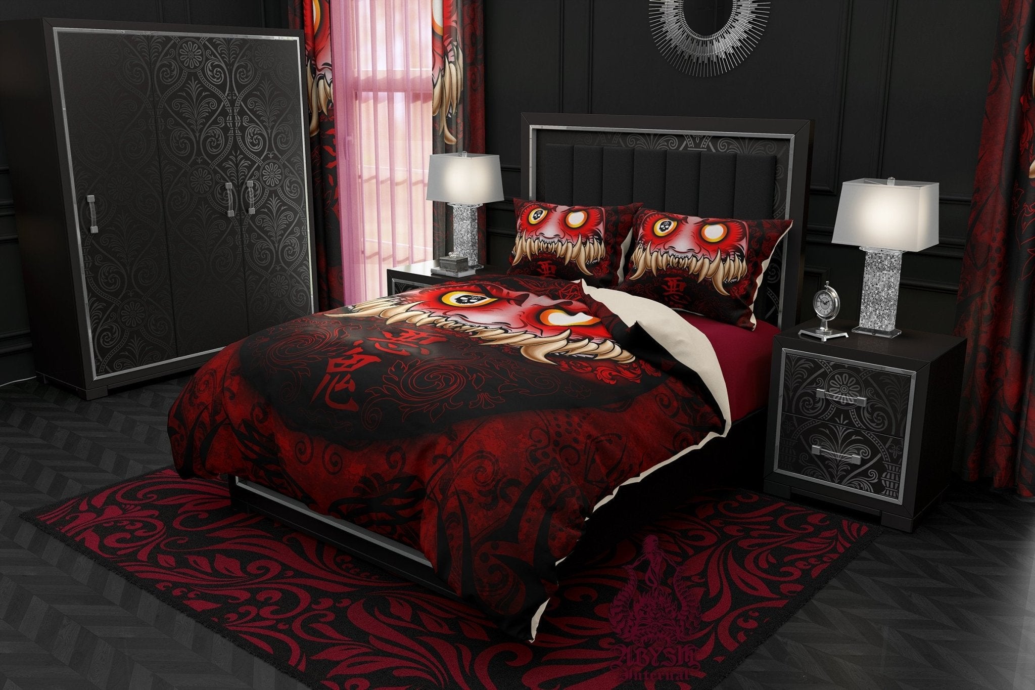 Monster Daruma Bedding Set, Comforter and Duvet, Gothic Bed Cover and Bedroom Decor, Alternative Room, King, Queen and Twin Size - Funny Demon - Abysm Internal