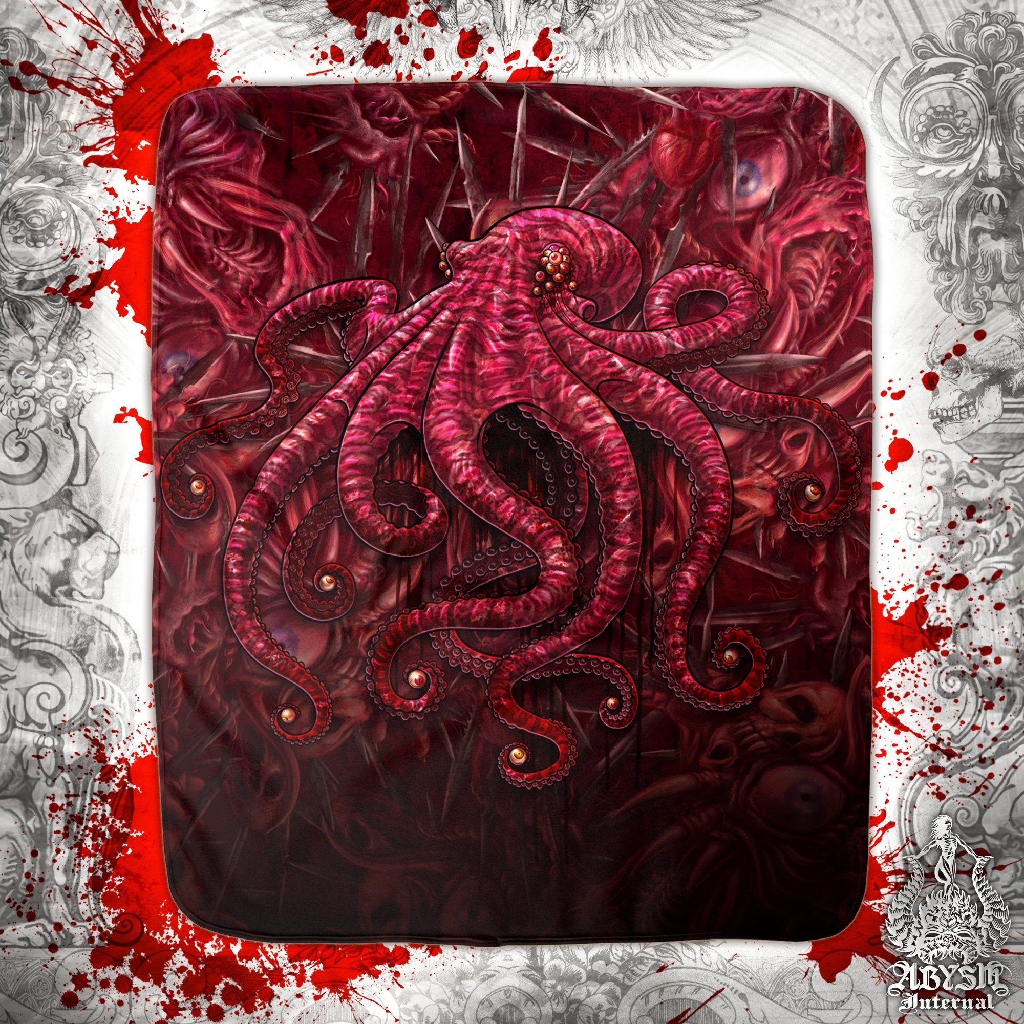 Monster Throw Fleece Blanket, Halloween Gift, Horror Home Decor - Eyeballs Octopus, Gore and Blood - Abysm Internal