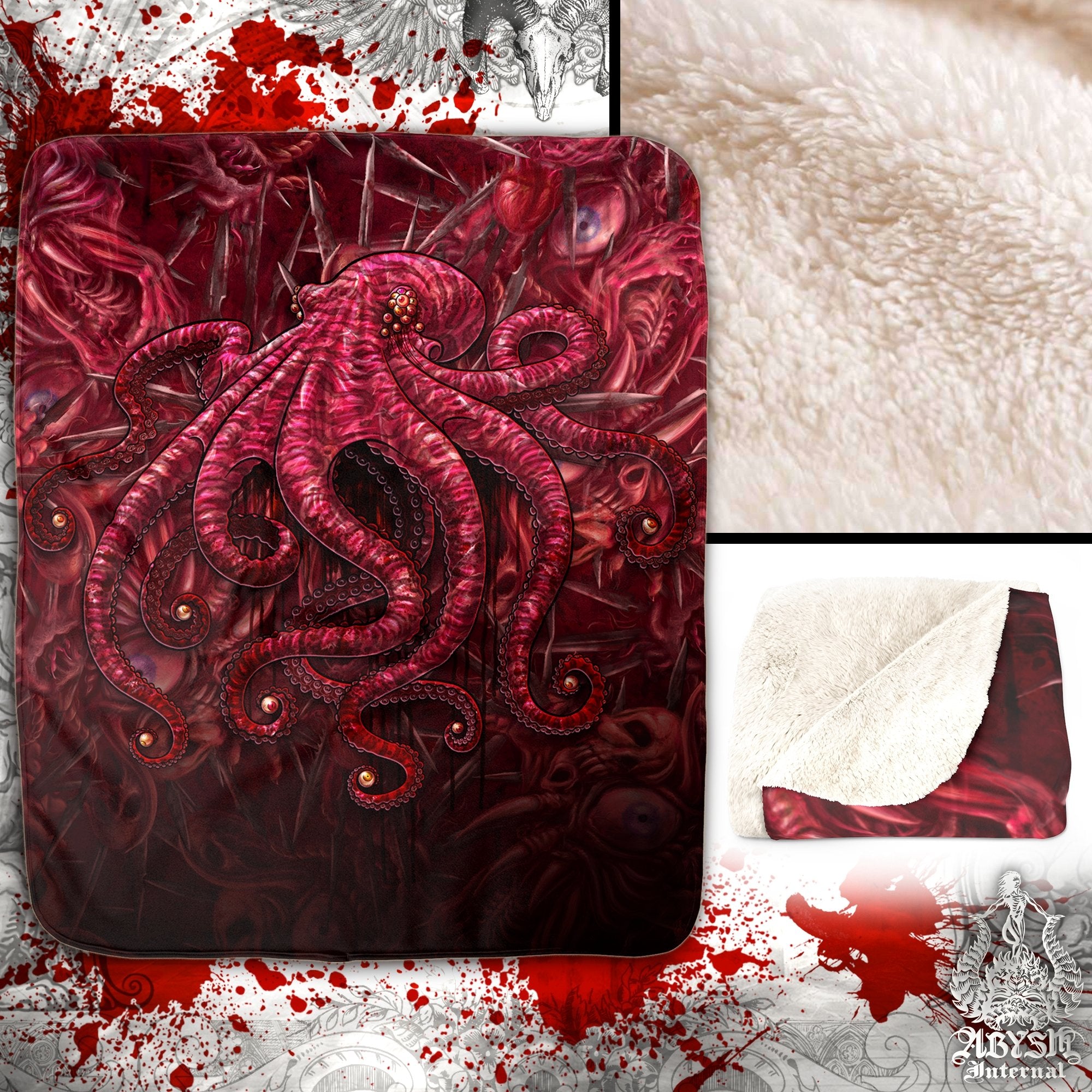 Monster Throw Fleece Blanket, Halloween Gift, Horror Home Decor - Eyeballs Octopus, Gore and Blood - Abysm Internal