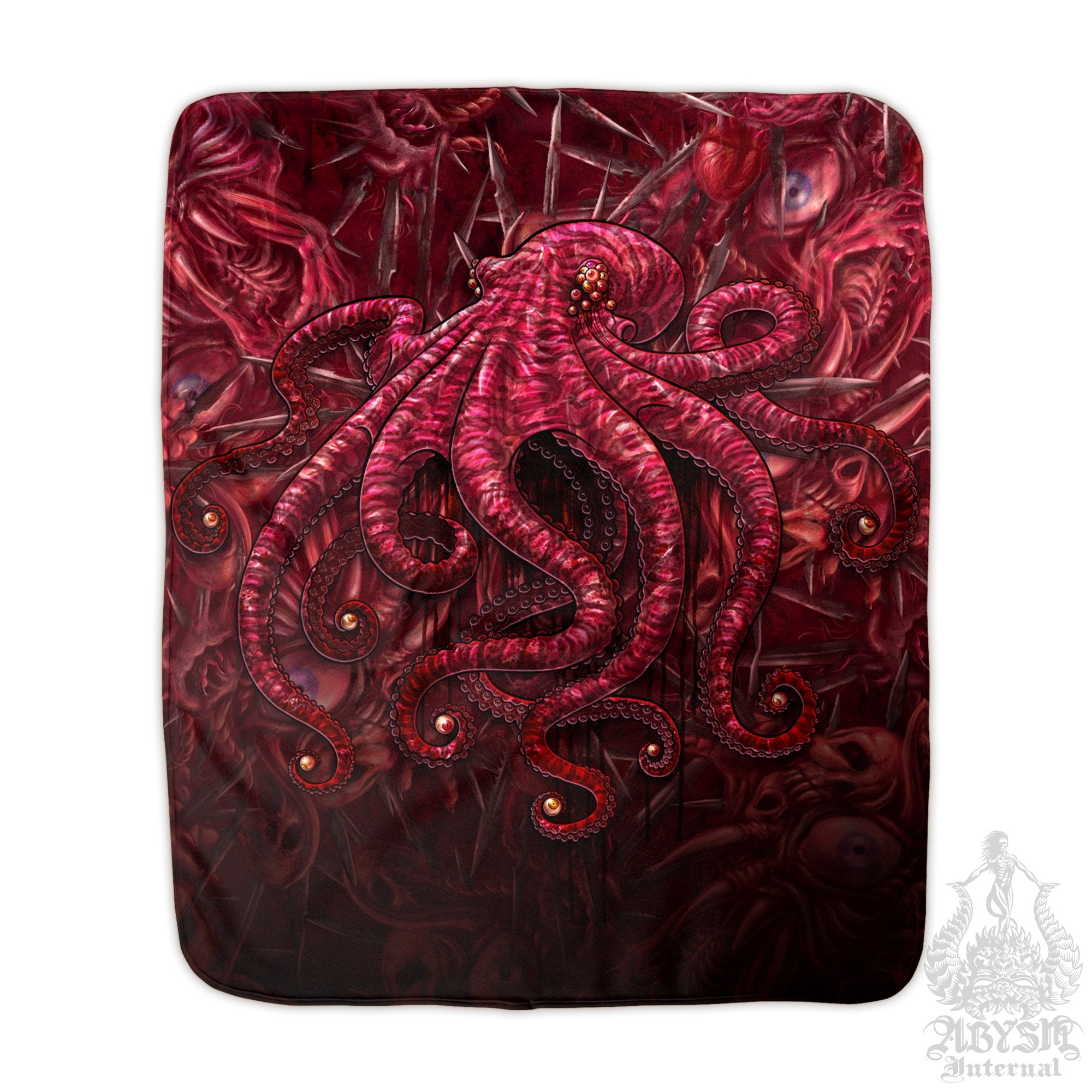 Monster Throw Fleece Blanket, Halloween Gift, Horror Home Decor - Eyeballs Octopus, Gore and Blood - Abysm Internal