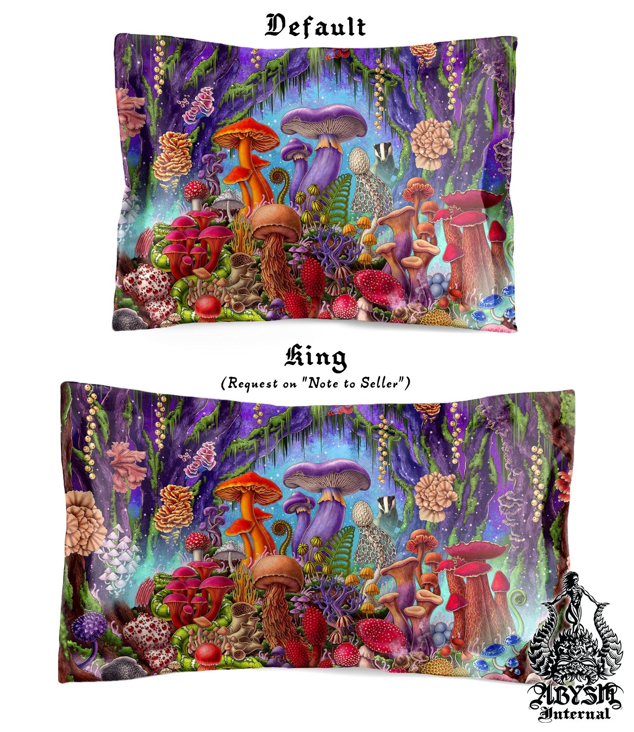 Mushrooms Bedding Set, Comforter and Duvet, Kids Fantasy Bed Cover, Bedroom Decor, King, Queen and Twin Size - Magic Forest, Original Colors - Abysm Internal