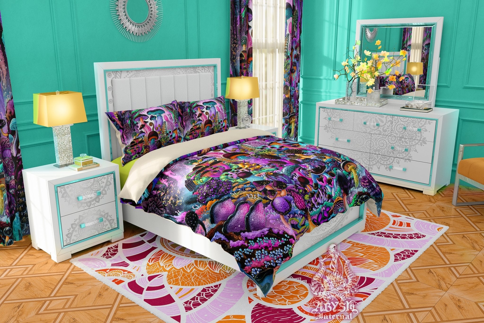 Mushrooms Bed Cover, Duvet or Comforter, Kids Fantasy Bedding Set