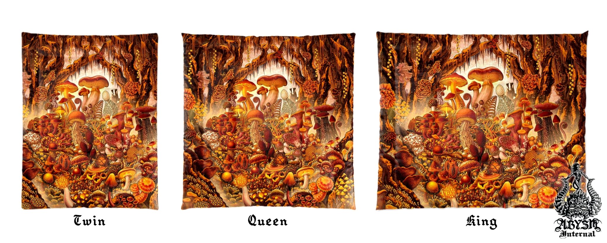 Mushrooms Bedding Set, Comforter and Duvet, Kids Fantasy Bed Cover, Psychedelic Bedroom Decor, King, Queen and Twin Size - Magic Shrooms, Steampunk - Abysm Internal