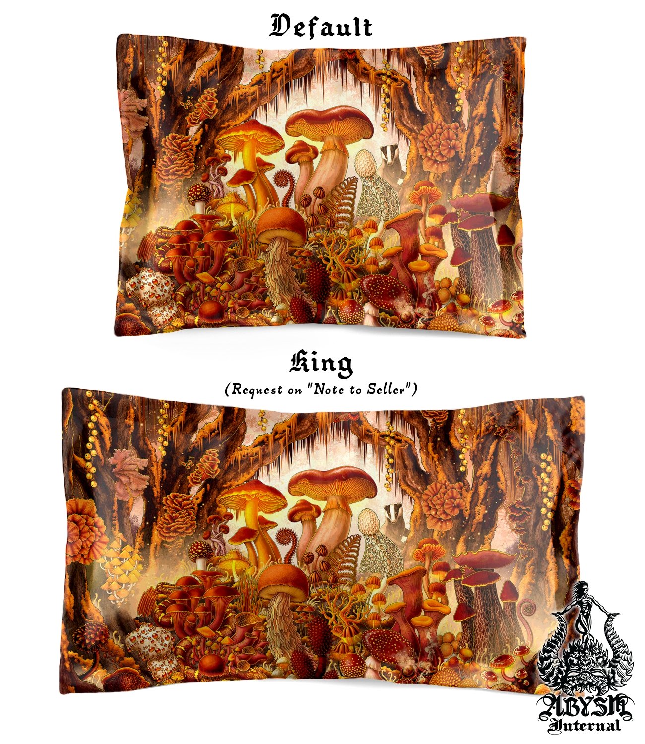 Mushrooms Bedding Set, Comforter and Duvet, Kids Fantasy Bed Cover, Psychedelic Bedroom Decor, King, Queen and Twin Size - Magic Shrooms, Steampunk - Abysm Internal