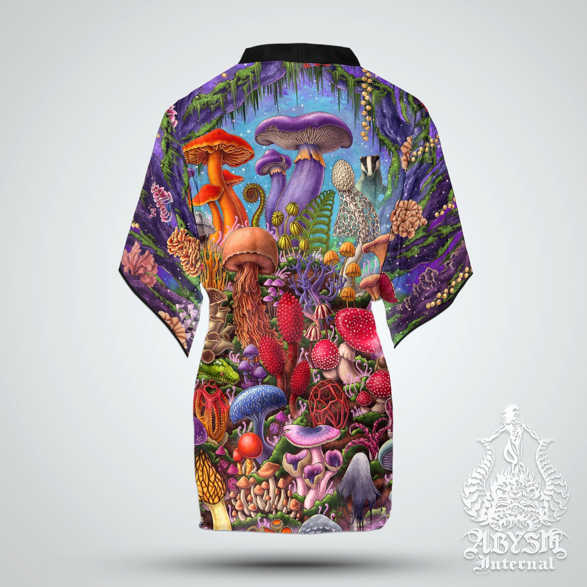 Mushrooms Cover Up, Biology Teacher Outfit, Hippie Party Kimono, Summer Festival Robe, Magic Shrooms, Mycology Art, Mycologyst Gift, Alternative Clothing, Unisex - Original - Abysm Internal