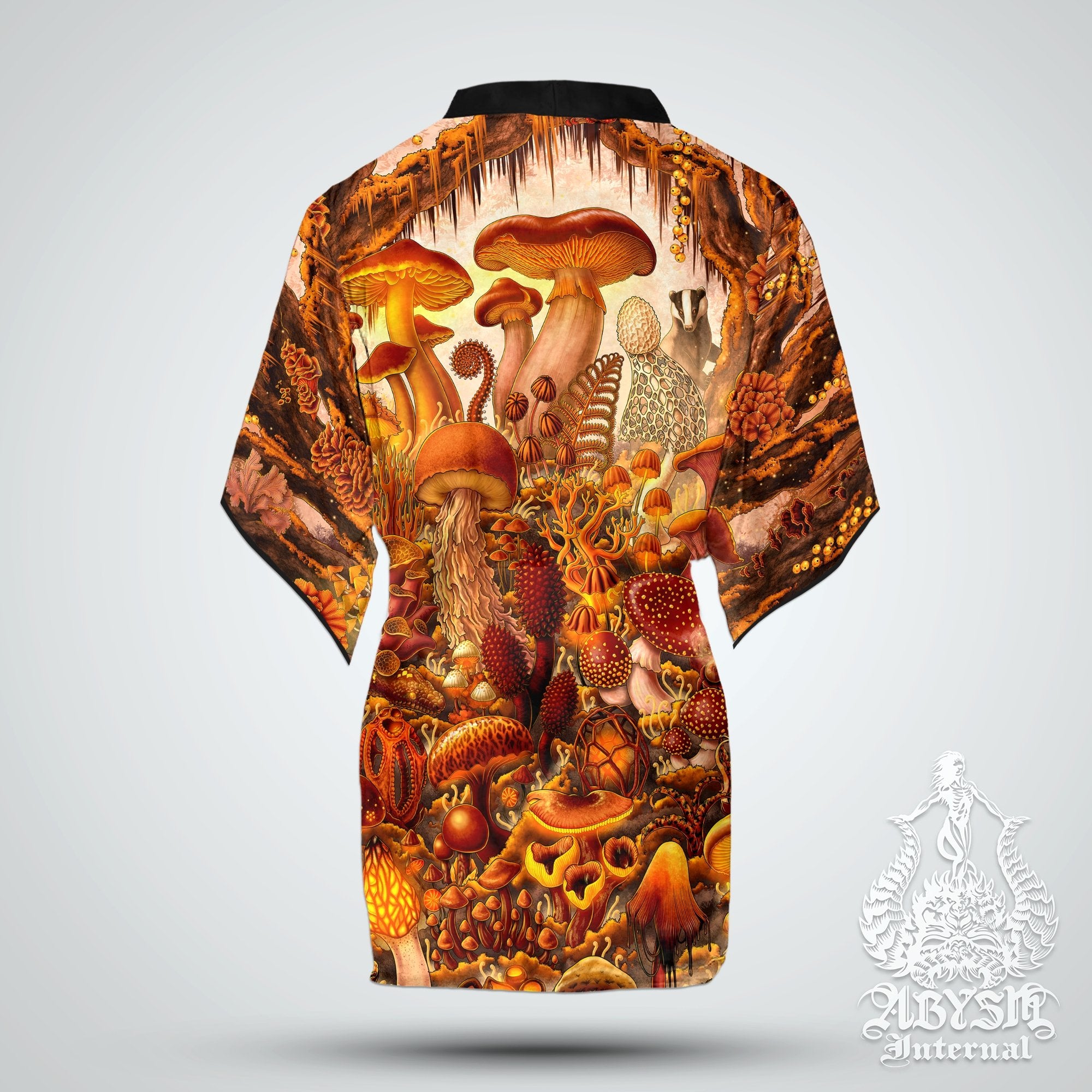 Mushrooms Cover Up, Mycologyst Outfit, Biology Teacher Gift, Indie Party Kimono, Summer Festival Robe, Mycology Art, Alternative Clothing, Unisex - Steampunk - Abysm Internal