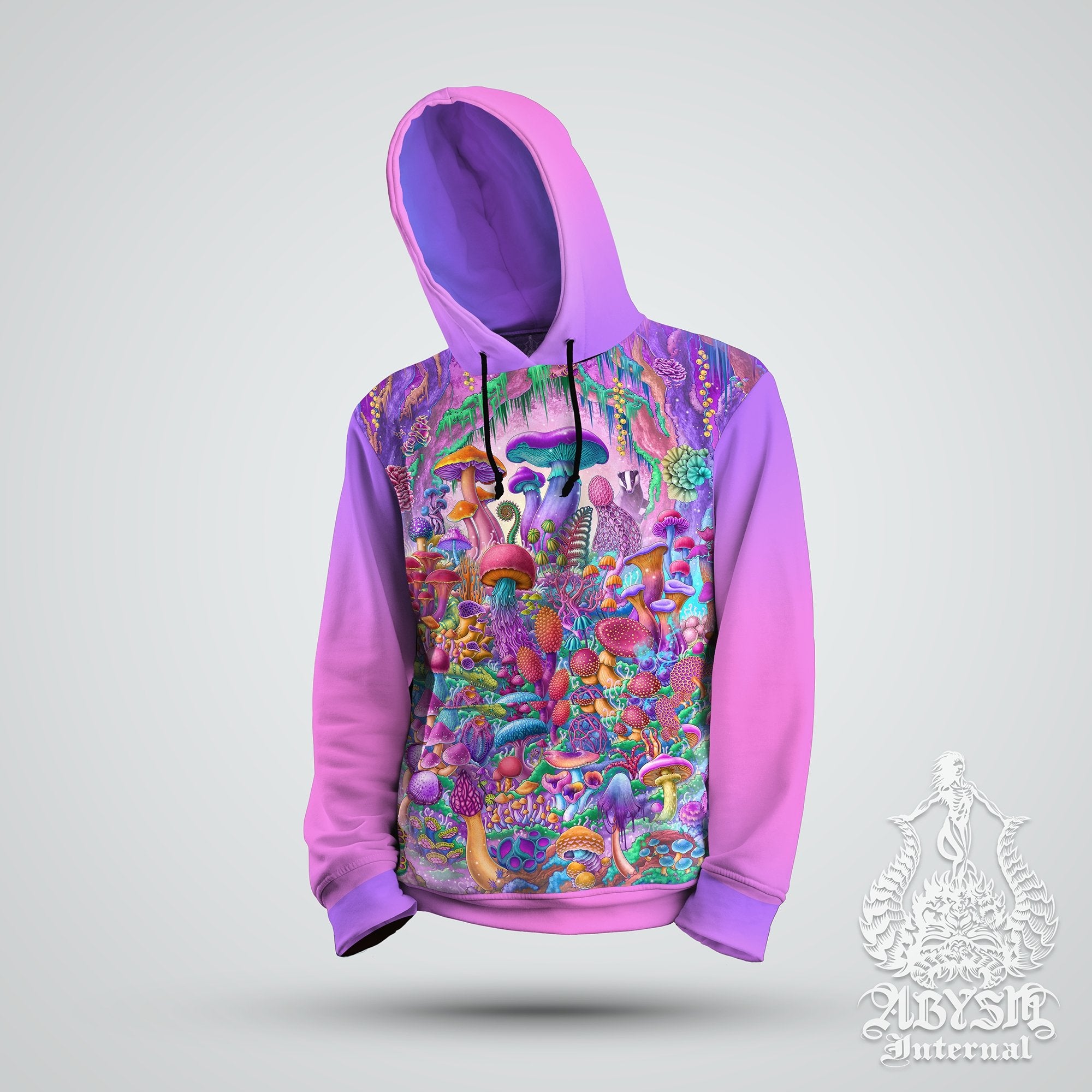 Mushrooms Hoodie, Trippy Aesthetic Pullover, Festival Outfit, Psychedelic Magic Shrooms, Pastel Girl Streetwear, Indie Alternative Clothing, Unisex - Abysm Internal