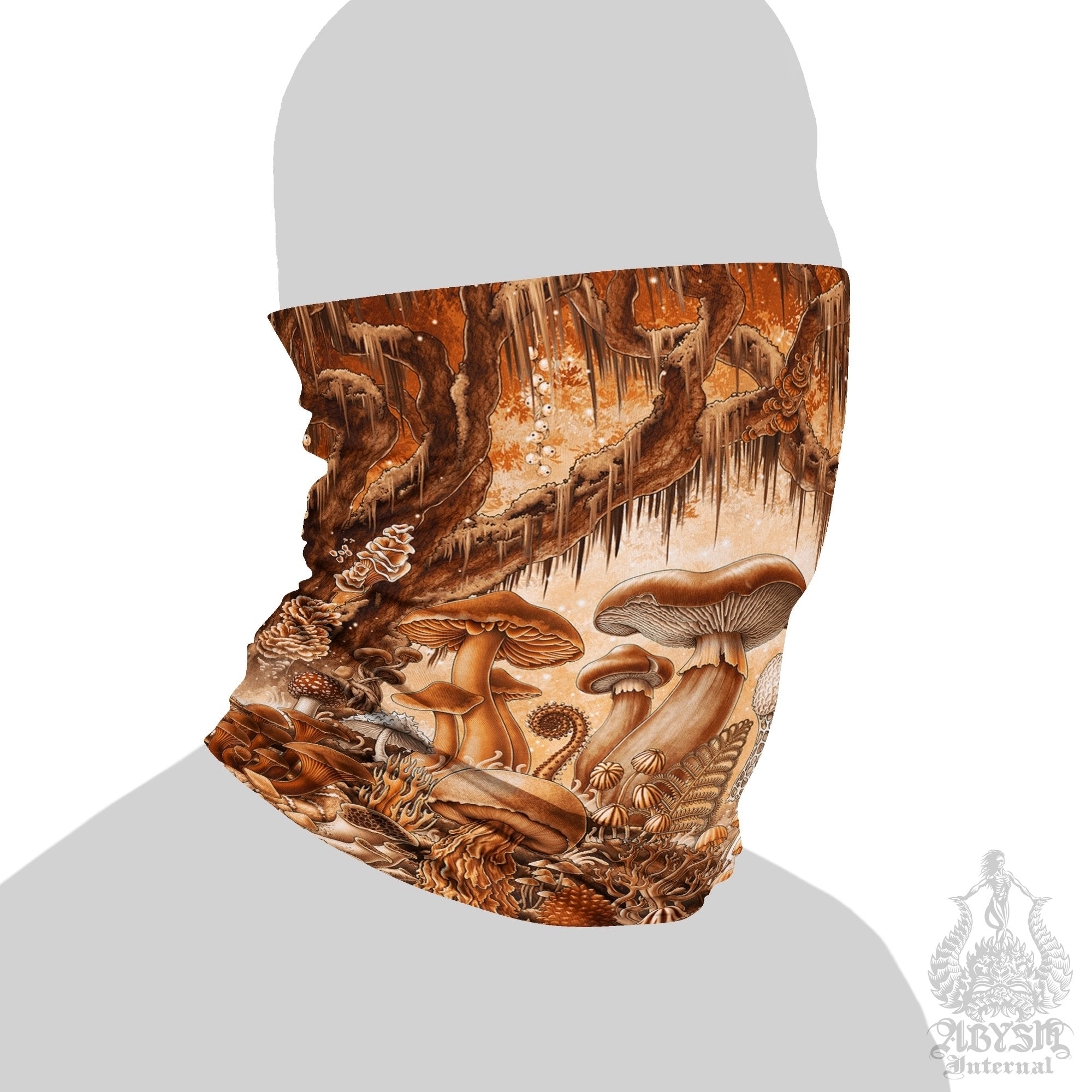 Mushrooms Neck Gaiter, Face Mask, Head Covering, Magic Shrooms Art, Indie Festival Outfit, Mycologyst Gift - Cream - Abysm Internal