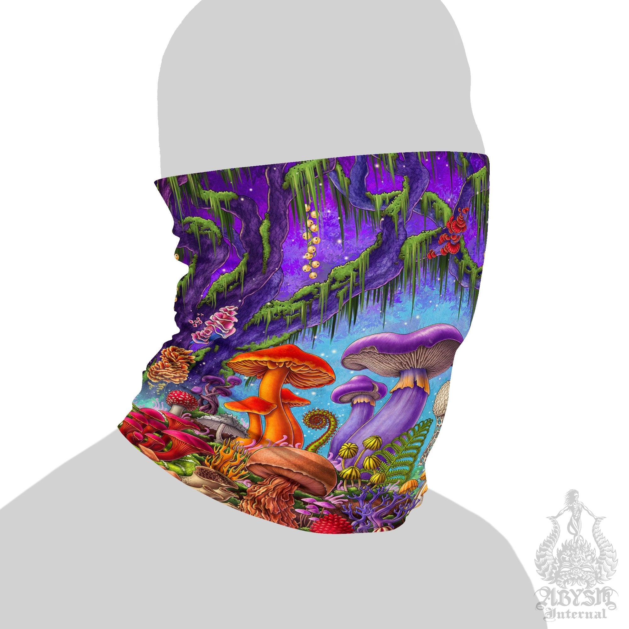 Mushrooms Neck Gaiter, Face Mask, Head Covering, Magic Shrooms Art, Indie Festival Outfit, Mycologyst Gift - Original - Abysm Internal