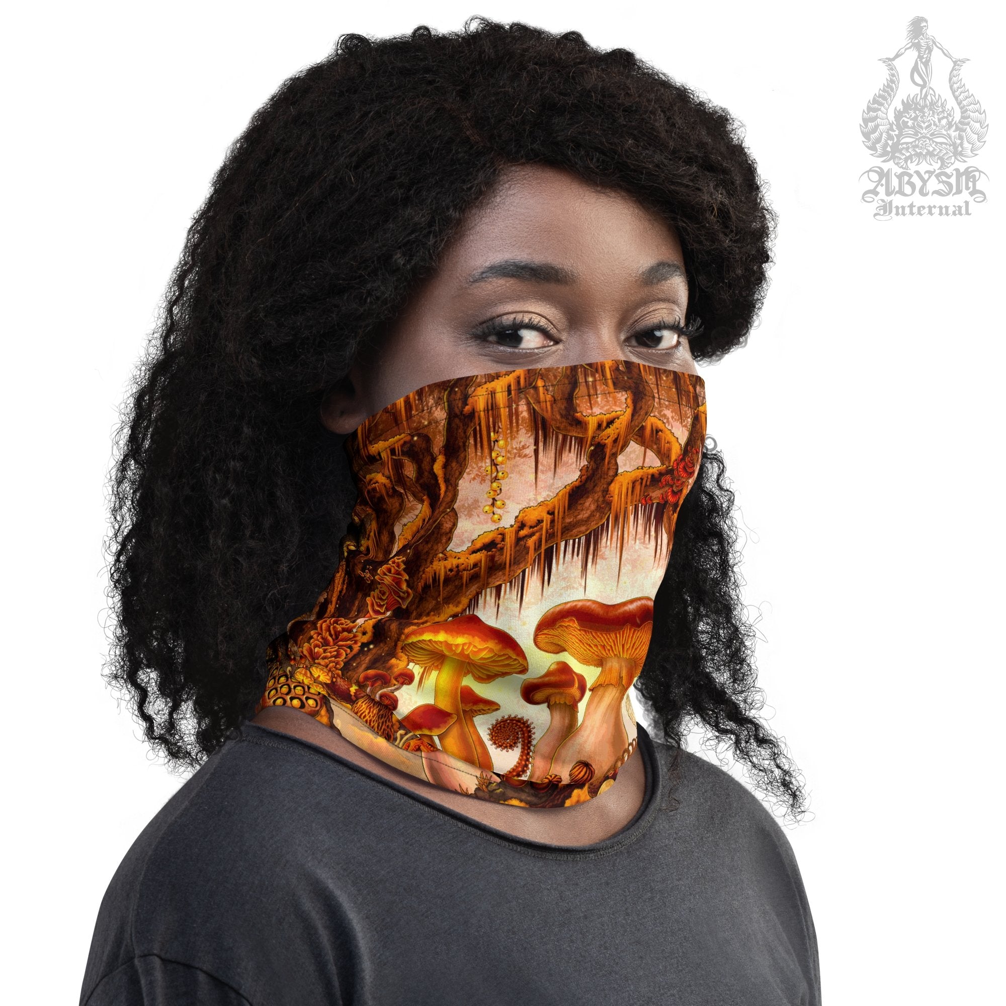 Mushrooms Neck Gaiter, Face Mask, Head Covering, Magic Shrooms Art, Indie Festival Outfit, Mycologyst Gift - Steampunk - Abysm Internal