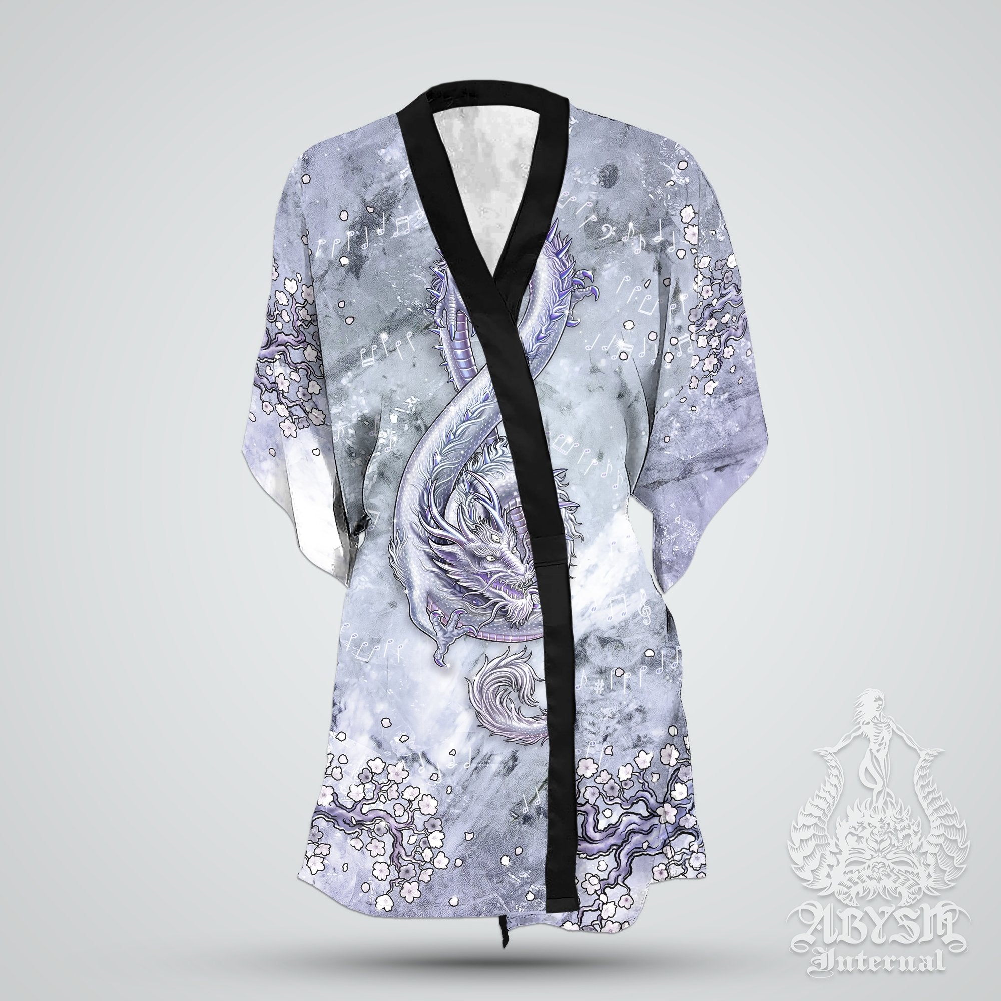 Music Cover Up, Beach Outfit, Party Kimono, Summer Festival Robe, Boho Indie and Alternative Clothing, Unisex - Dragon, Crystal Diamond - Abysm Internal