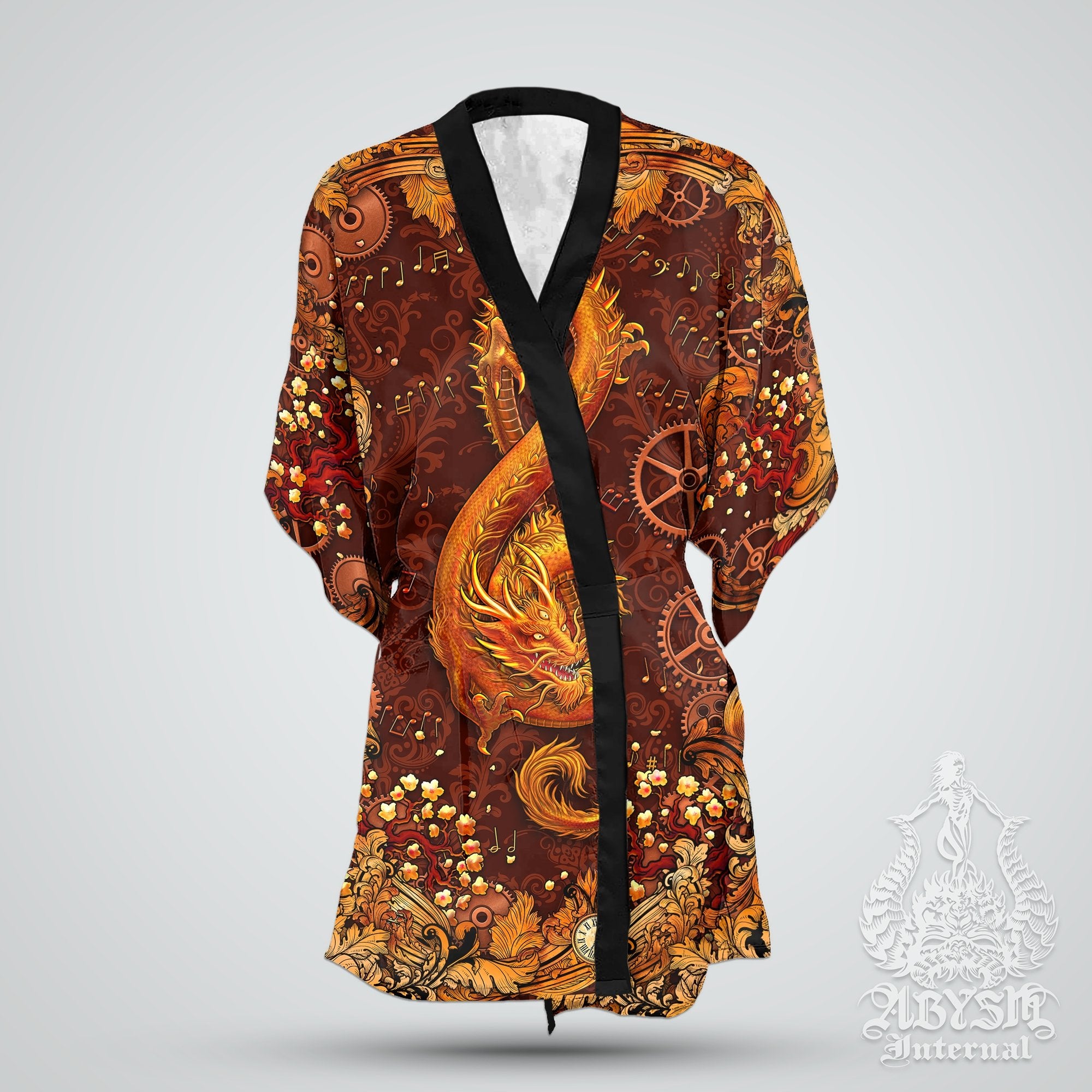 Music Cover Up, Beach Outfit, Party Kimono, Summer Festival Robe, Boho Indie and Alternative Clothing, Unisex - Dragon, Steampunk - Abysm Internal