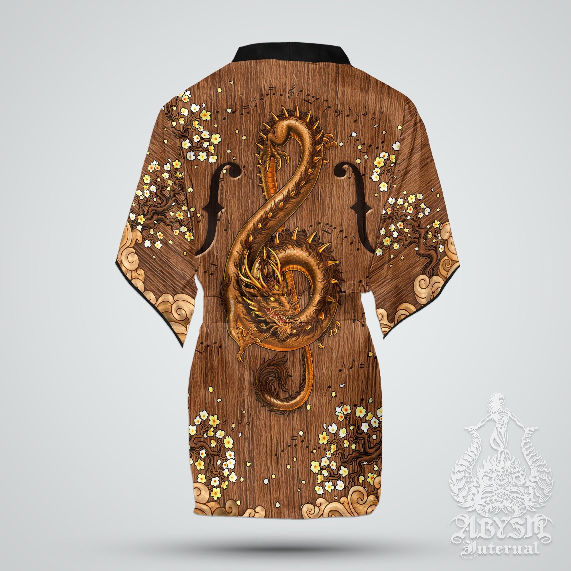 Music Cover Up, Beach Outfit, Party Kimono, Summer Festival Robe, Boho Indie and Alternative Clothing, Unisex - Dragon, Wood - Abysm Internal