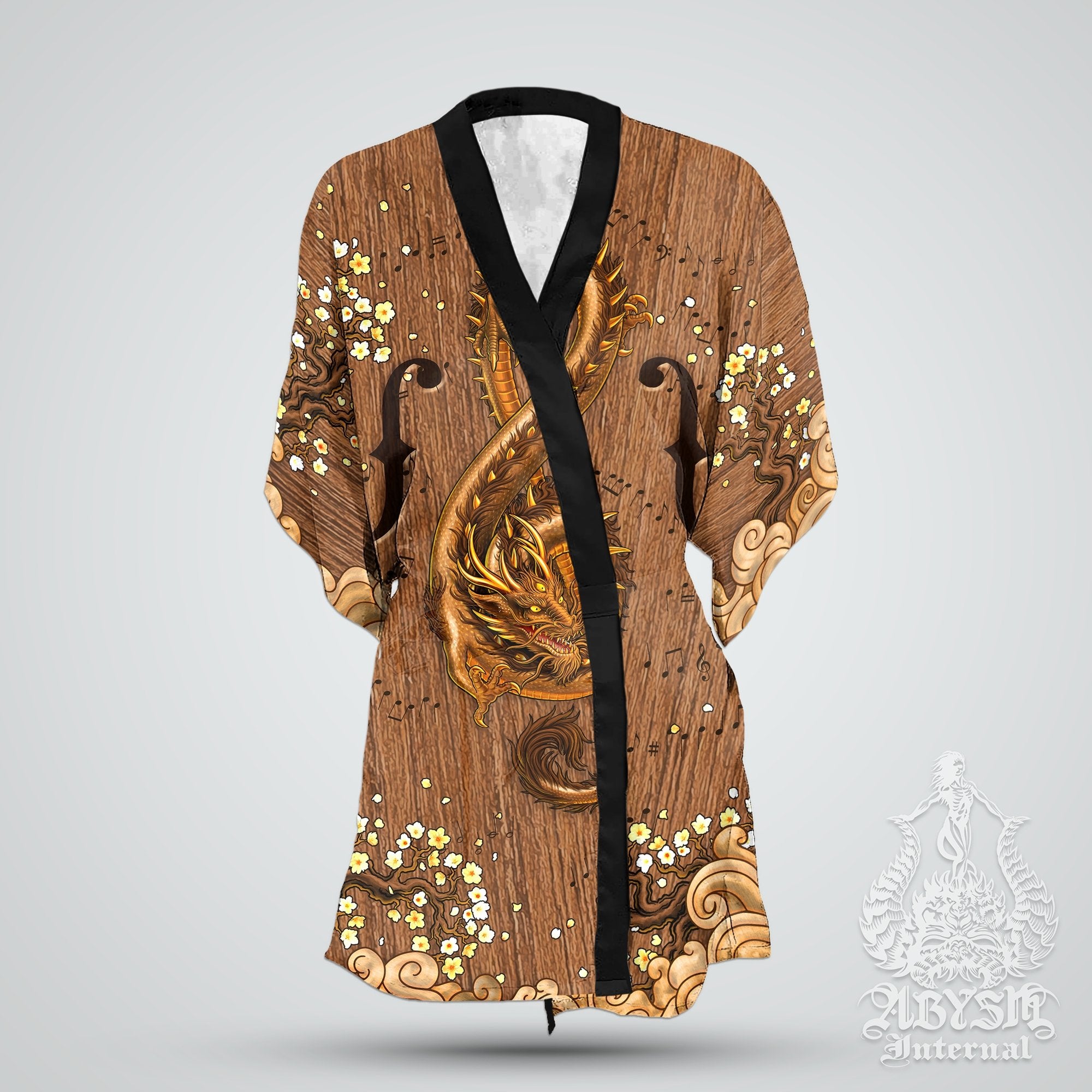 Music Cover Up, Beach Outfit, Party Kimono, Summer Festival Robe, Boho Indie and Alternative Clothing, Unisex - Dragon, Wood - Abysm Internal