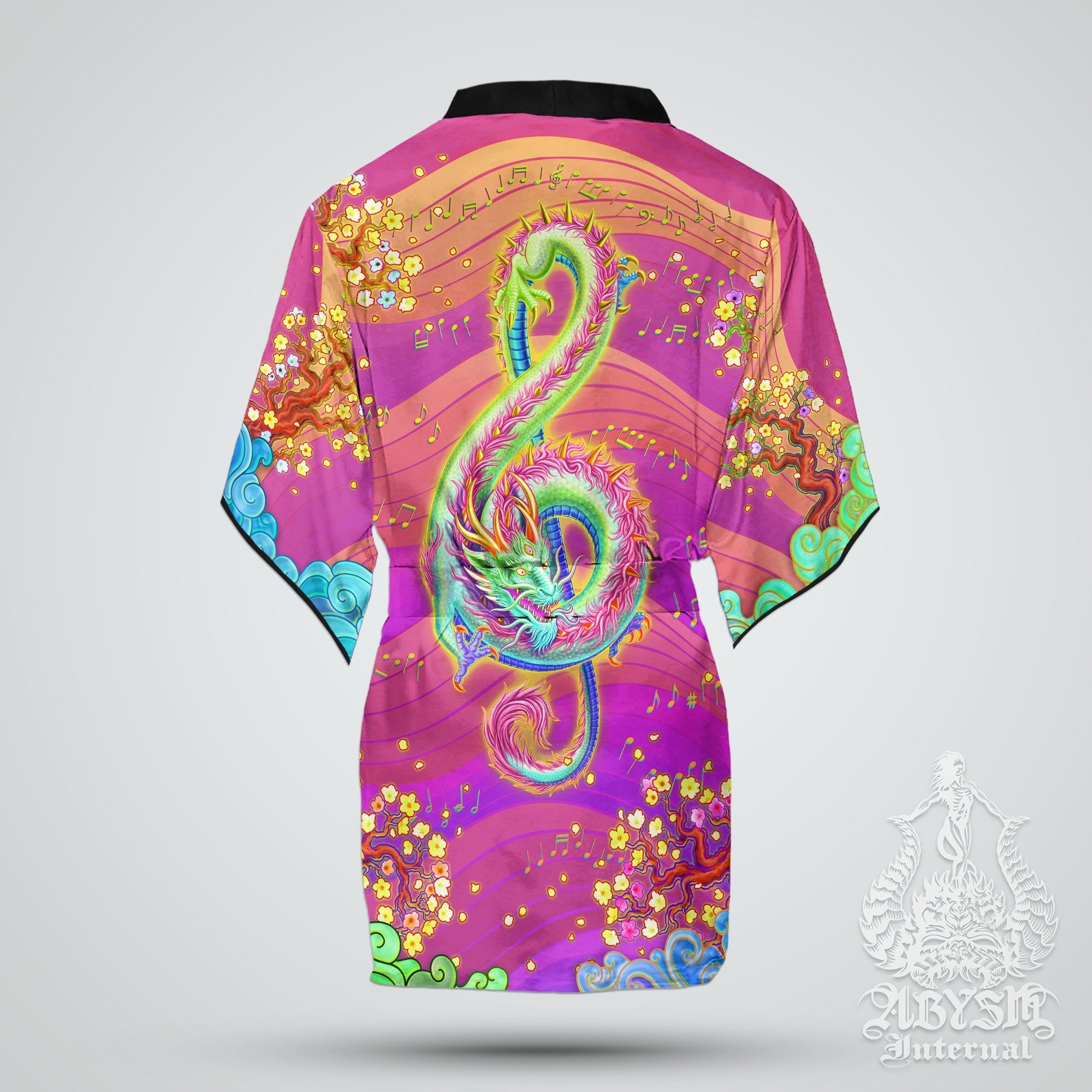 Music Cover Up, Beach Outfit, Party Kimono, Summer Festival Robe, Indie and Alternative Clothing, Unisex - Dragon, Psy Neon - Abysm Internal